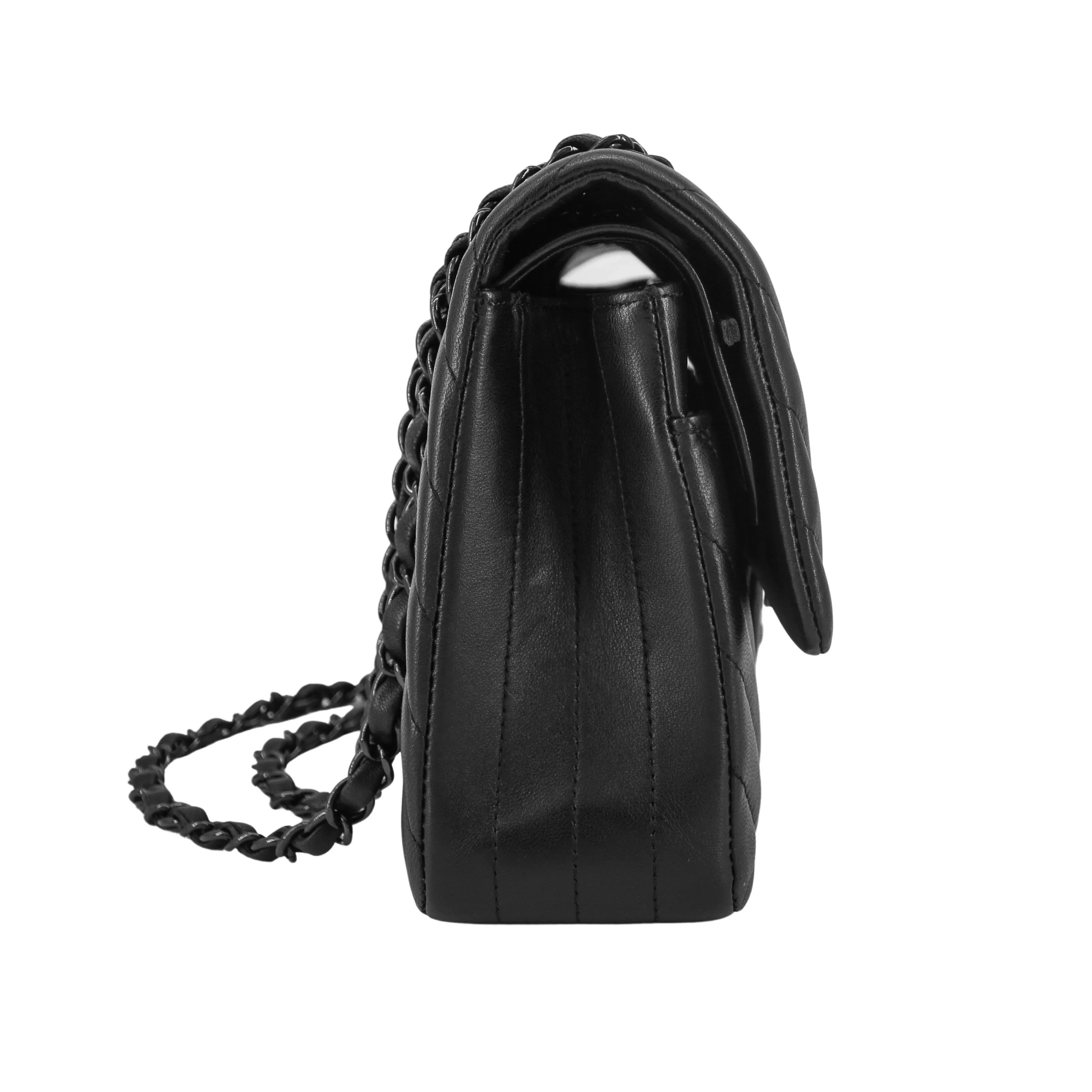 15S So Black Lambskin Chevron Medium Classic Double Flap Bag