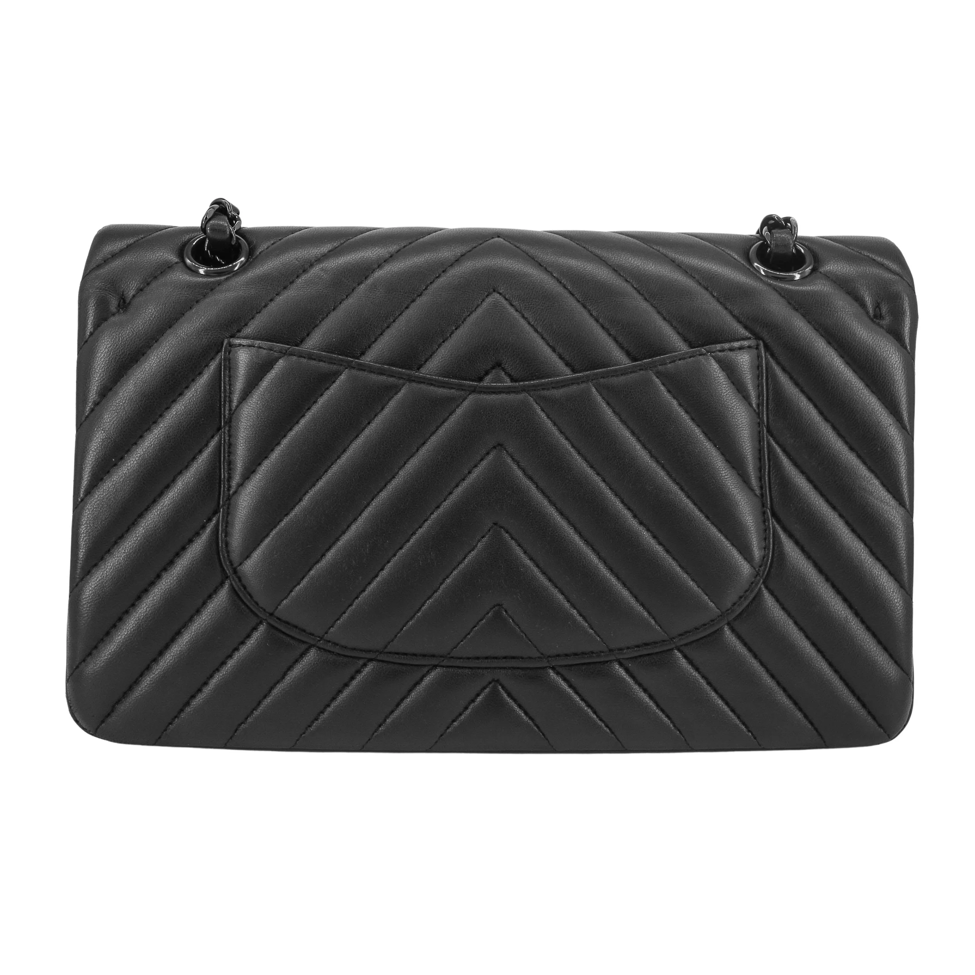15S So Black Lambskin Chevron Medium Classic Double Flap Bag