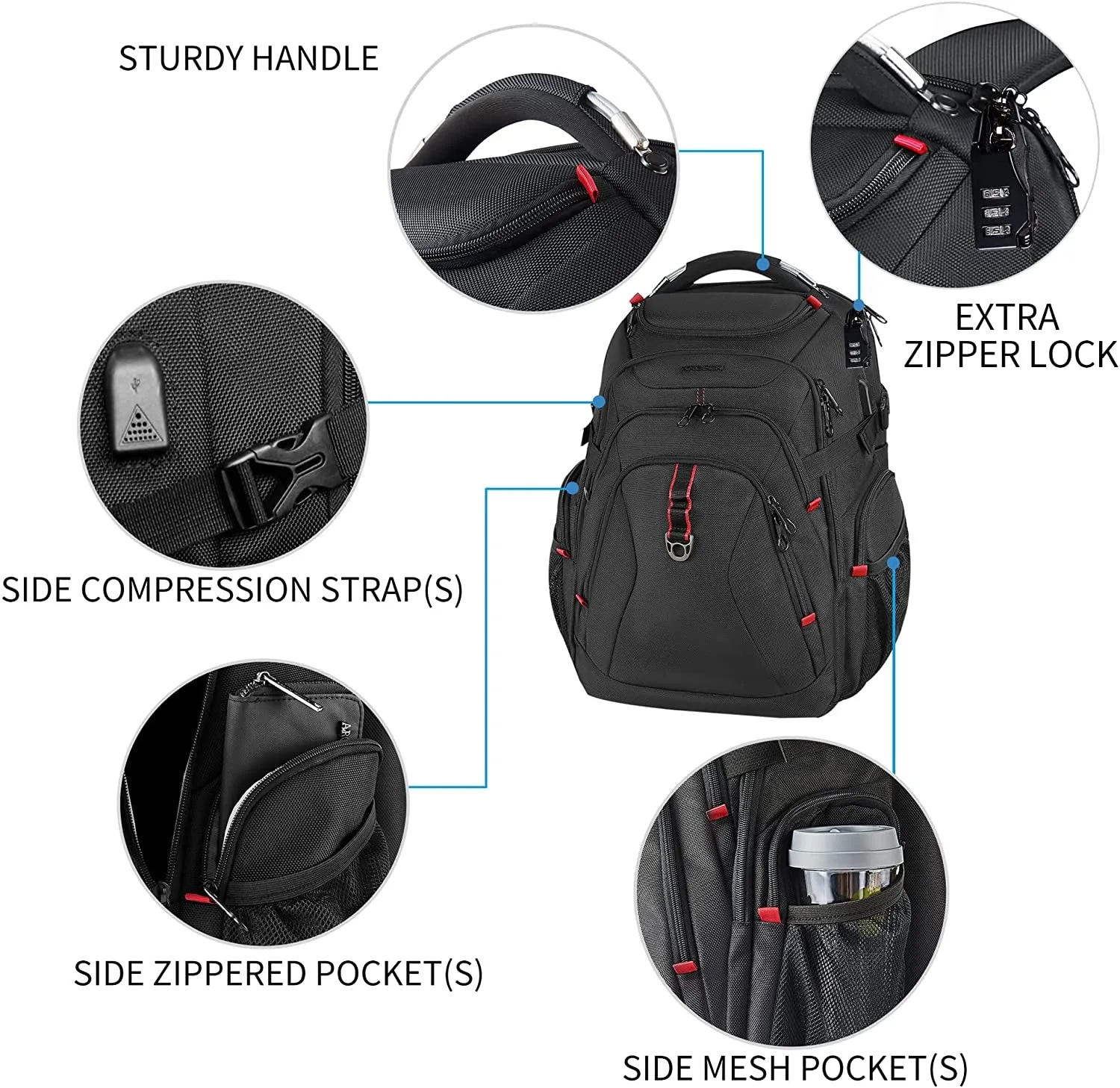 17.3 Inch Travel Laptop Backpack with Hard Shell SafeRoom & USB Charging Port