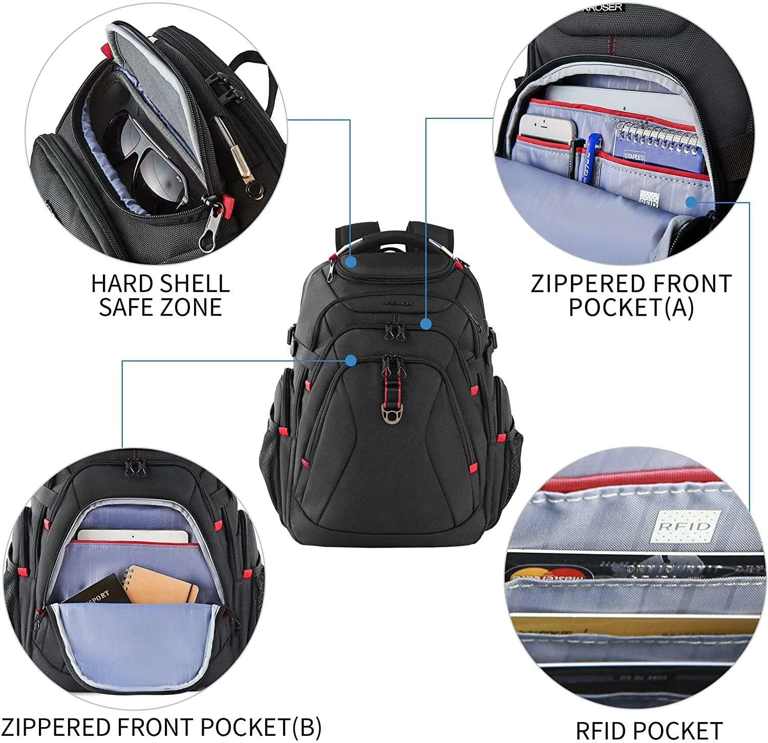 17.3 Inch Travel Laptop Backpack with Hard Shell SafeRoom & USB Charging Port