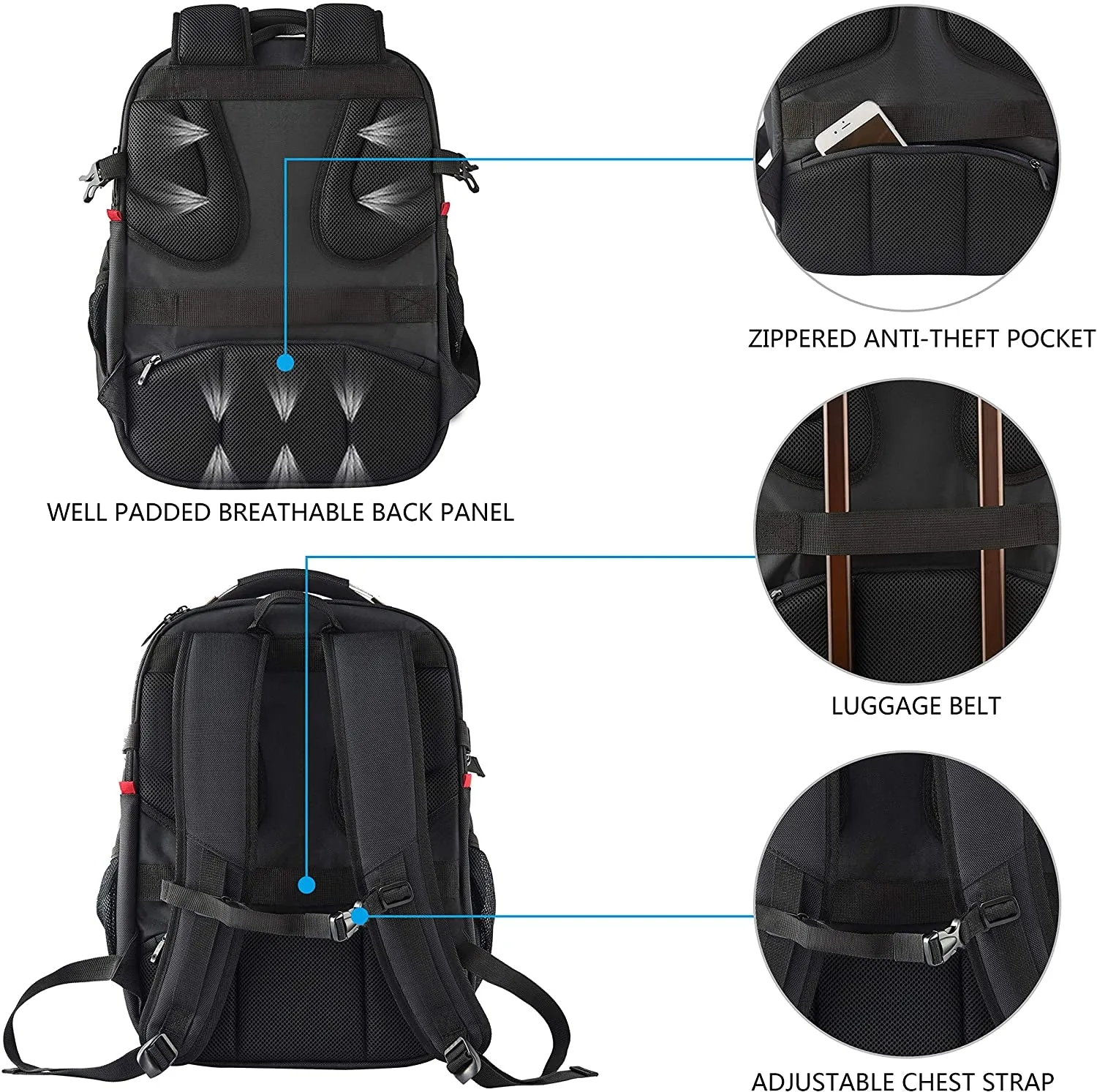 17.3 Inch Travel Laptop Backpack with Hard Shell SafeRoom & USB Charging Port