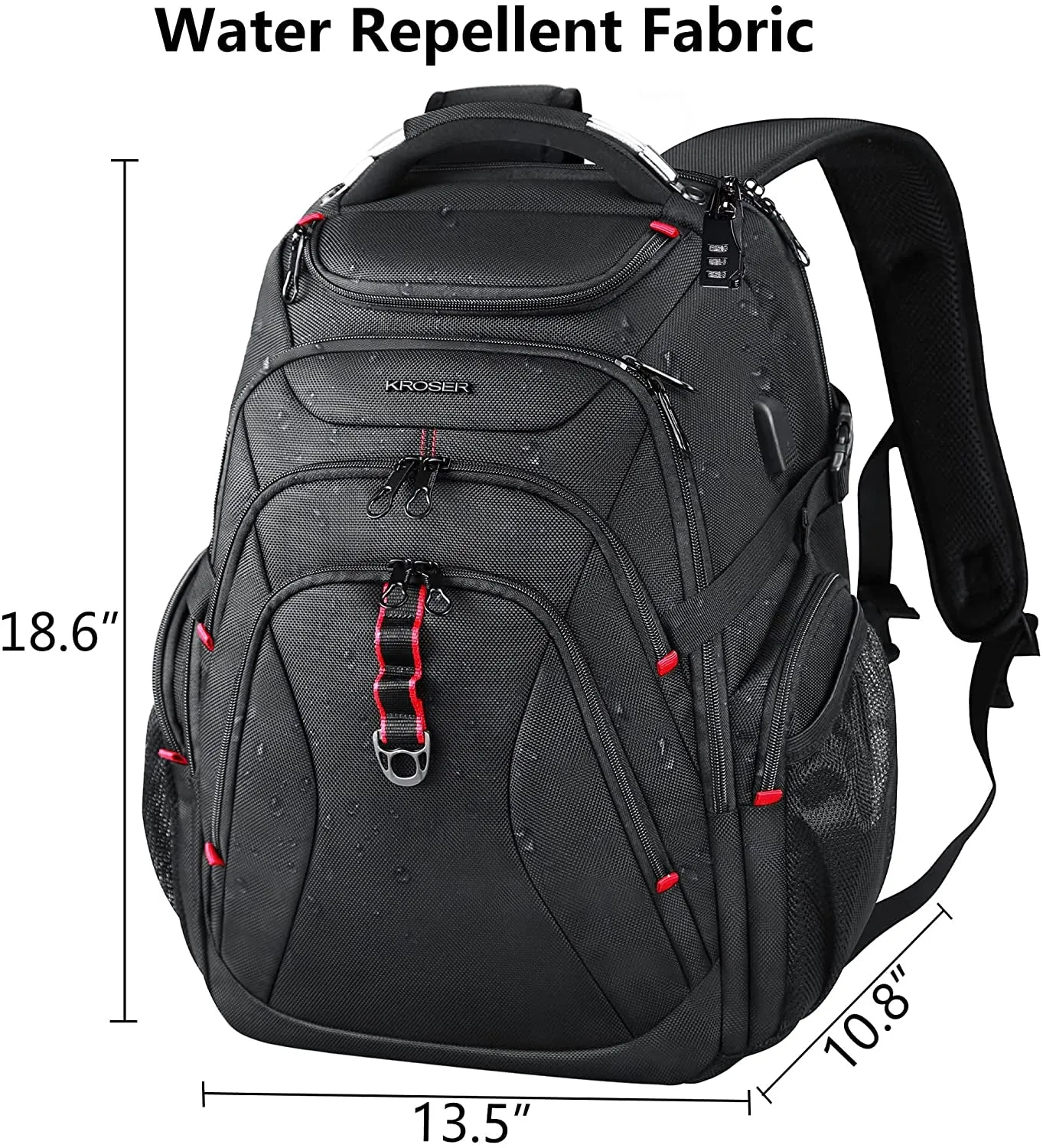 17.3 Inch Travel Laptop Backpack with Hard Shell SafeRoom & USB Charging Port