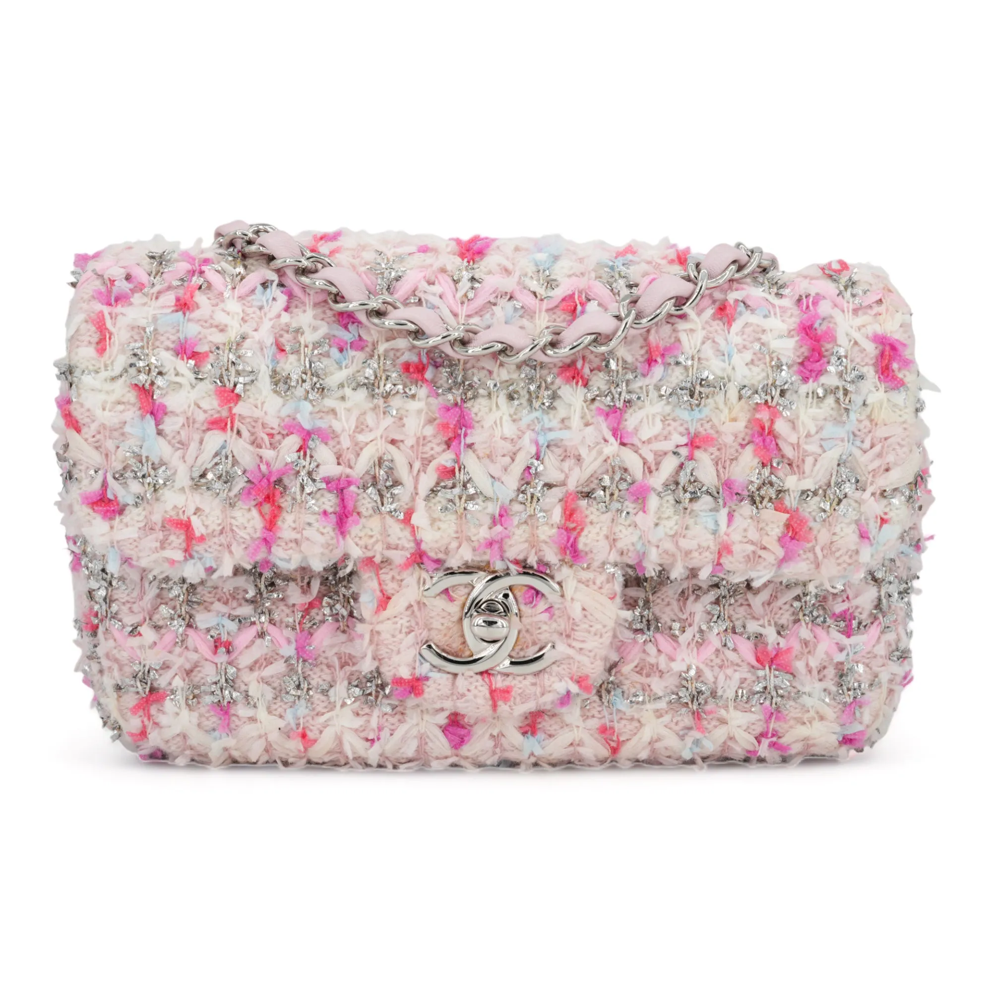 18S Pink Glitter Tweed Mini Flap Bag