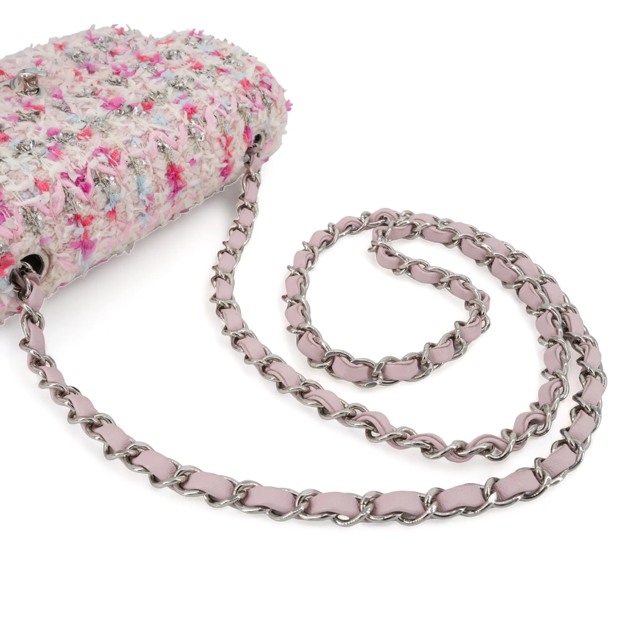 18S Pink Glitter Tweed Mini Flap Bag