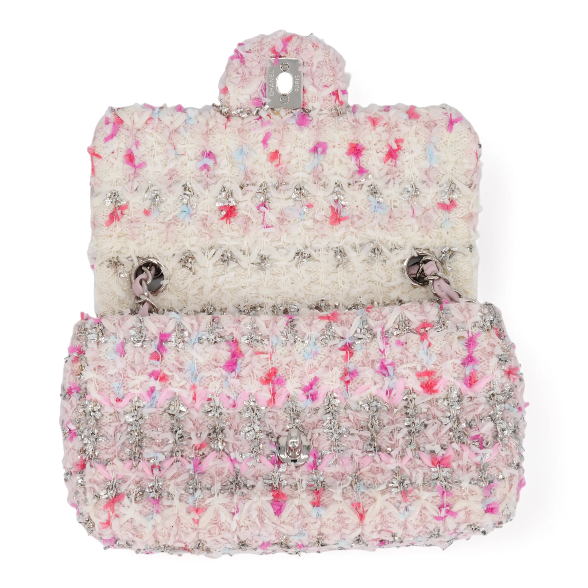 18S Pink Glitter Tweed Mini Flap Bag