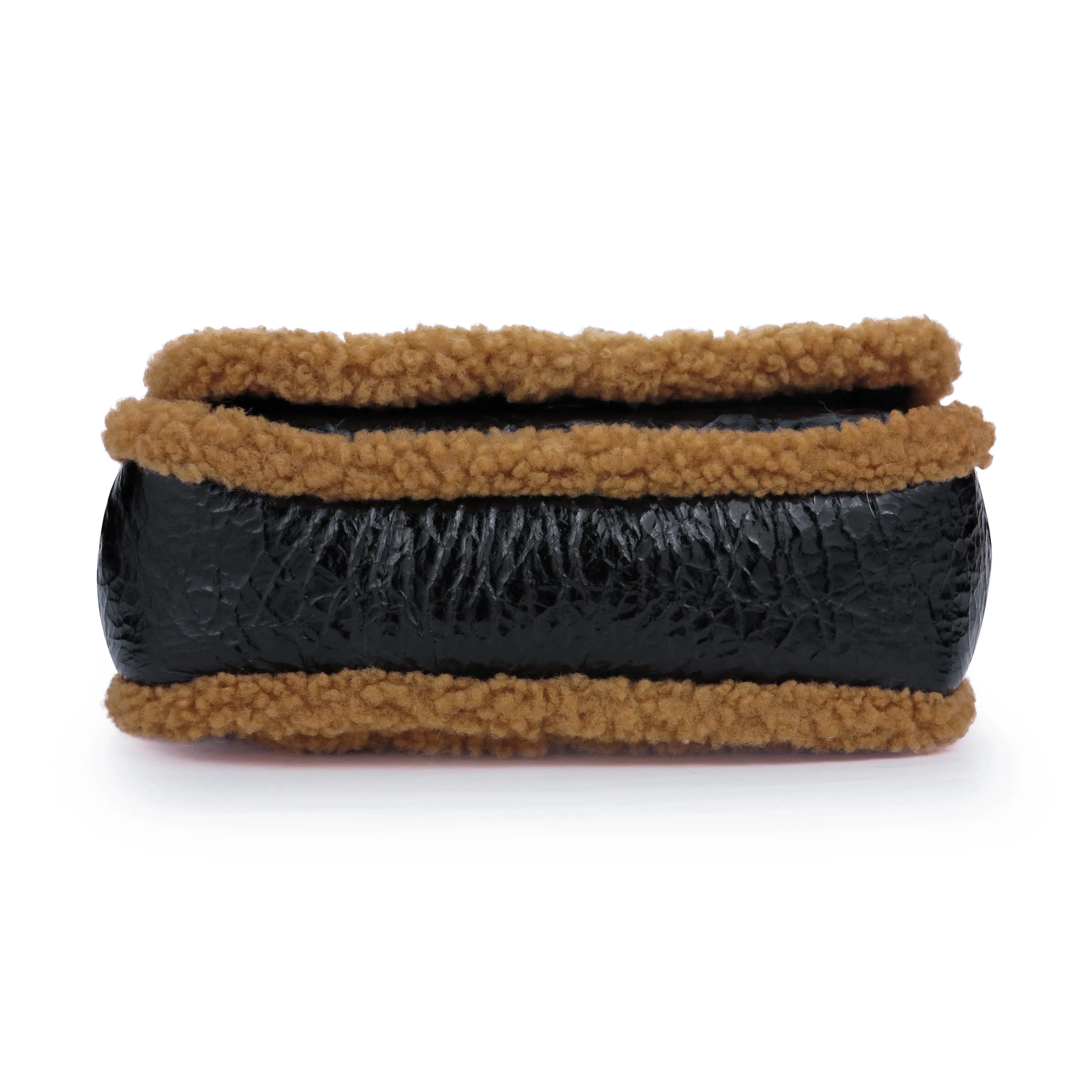 19K Brown CC Crumpled Shearling Flap Bag