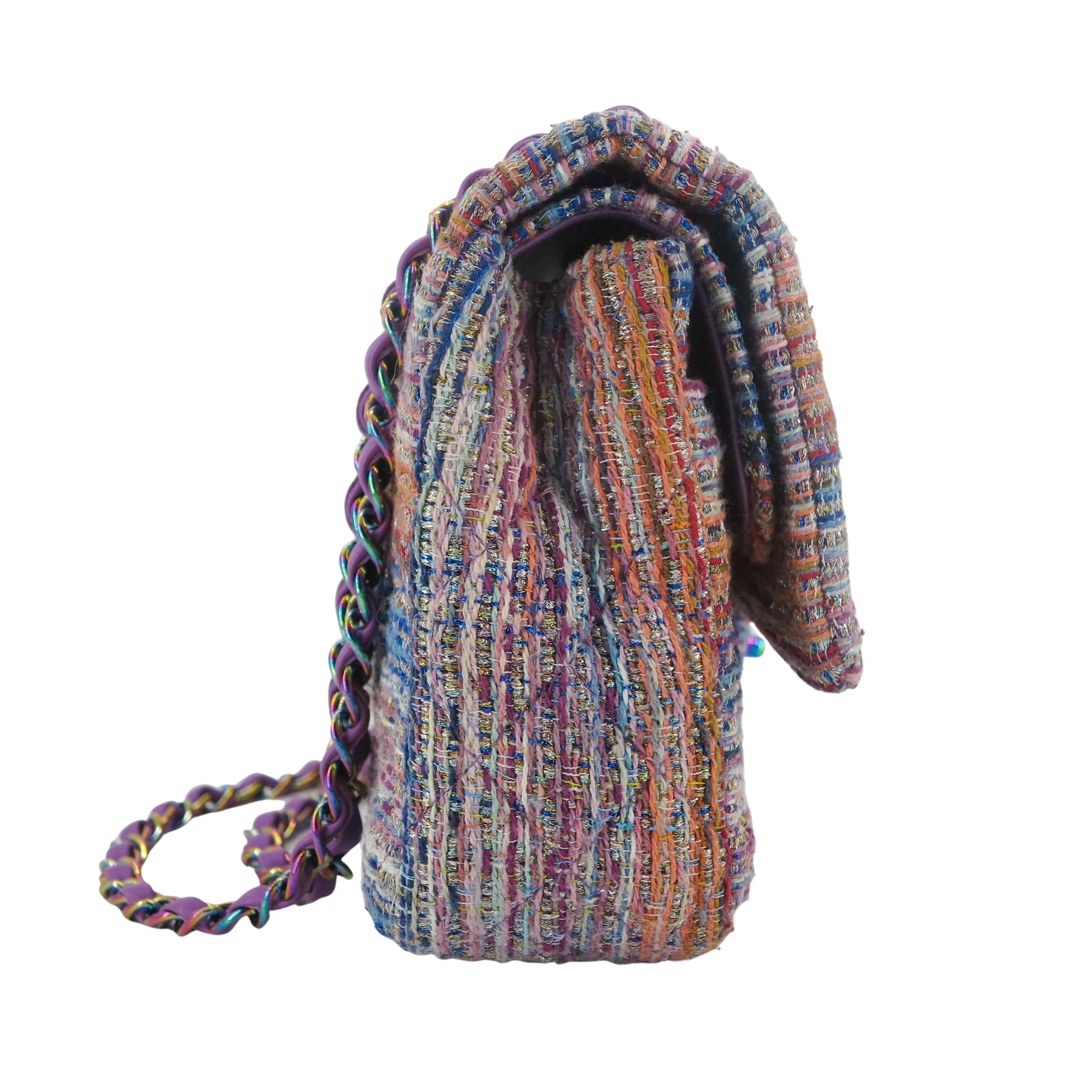 20C Purple Rainbow Tweed Medium Classic Double Flap Bag Rainbow Hardware