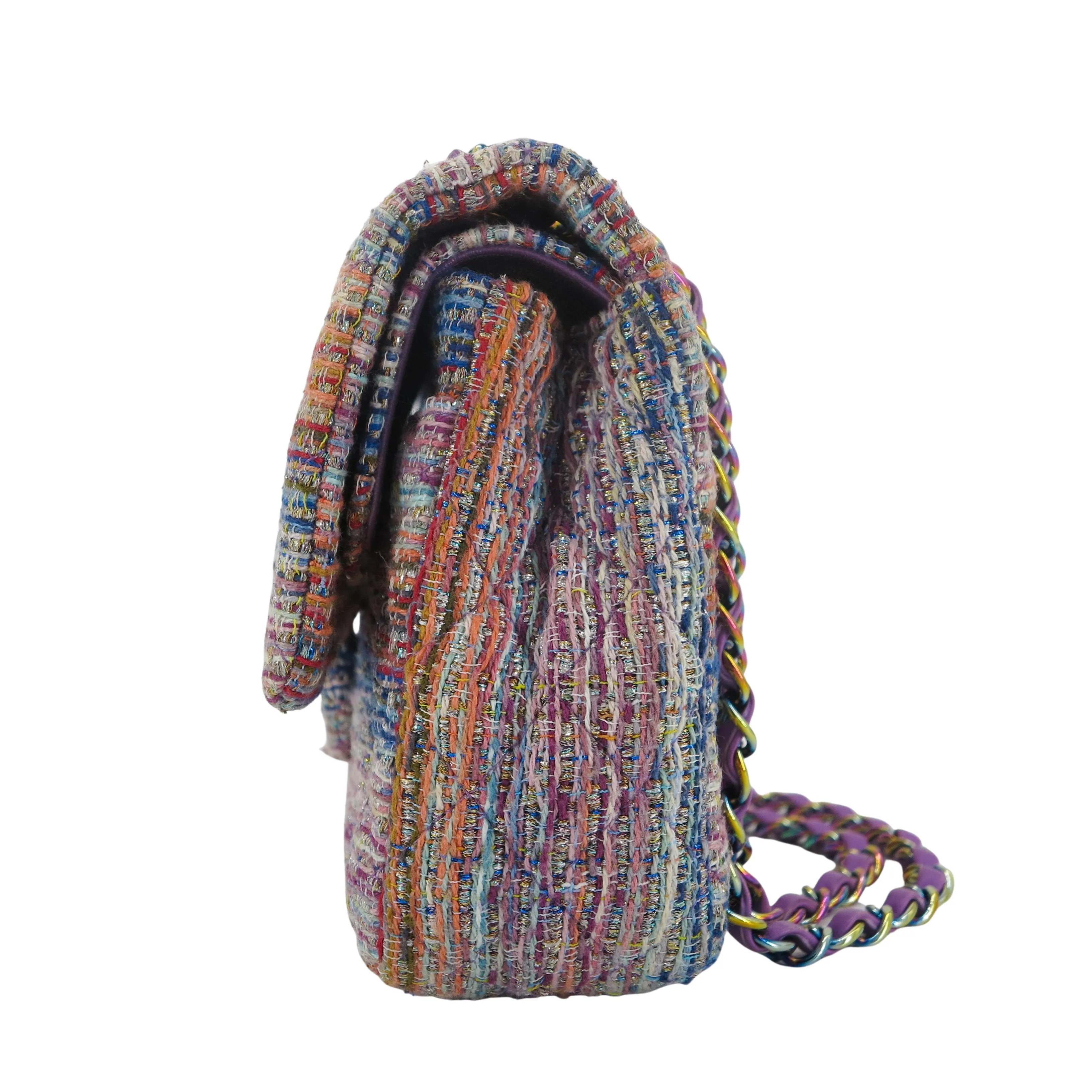 20C Purple Rainbow Tweed Medium Classic Double Flap Bag Rainbow Hardware