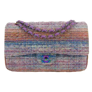 20C Purple Rainbow Tweed Medium Classic Double Flap Bag Rainbow Hardware