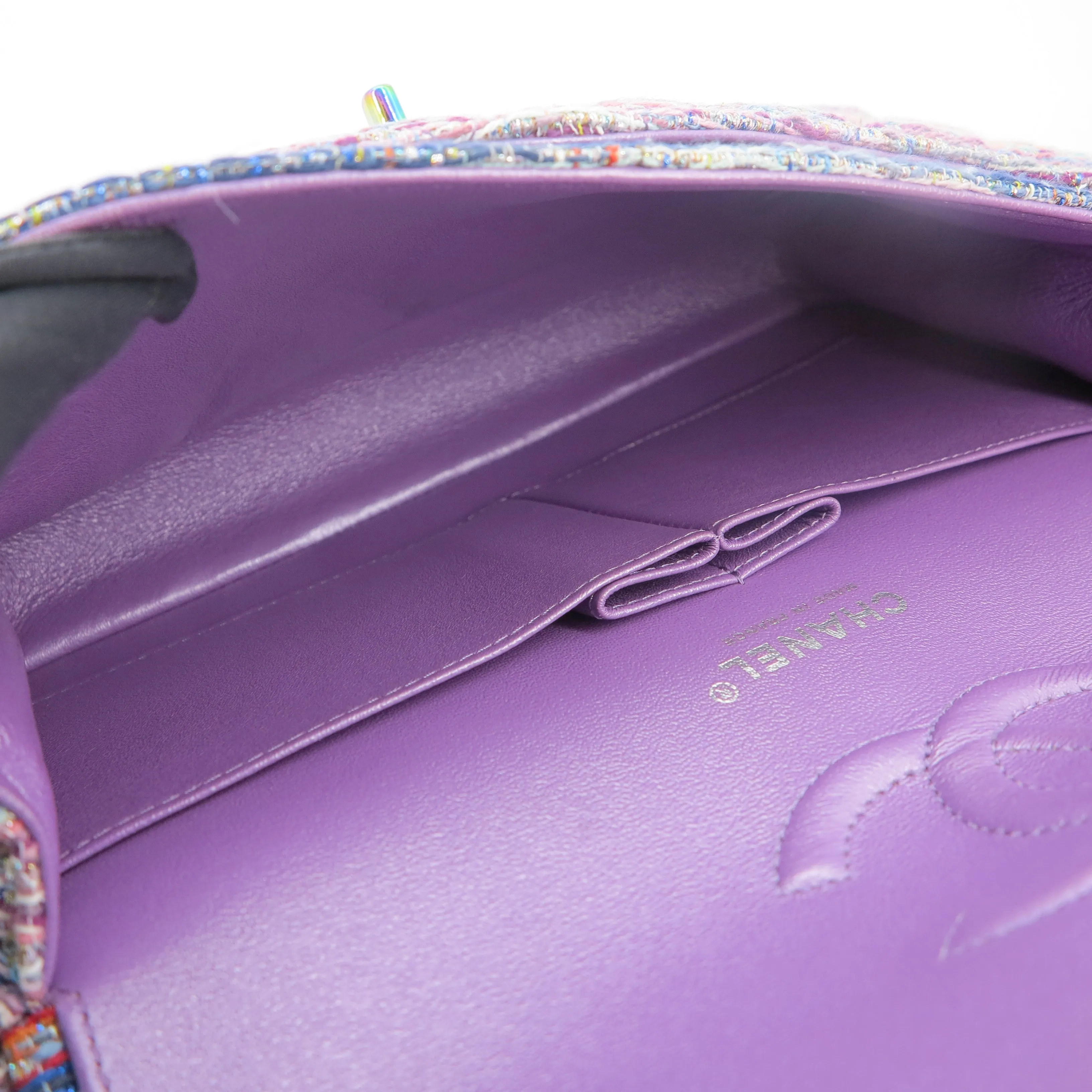 20C Purple Rainbow Tweed Medium Classic Double Flap Bag Rainbow Hardware