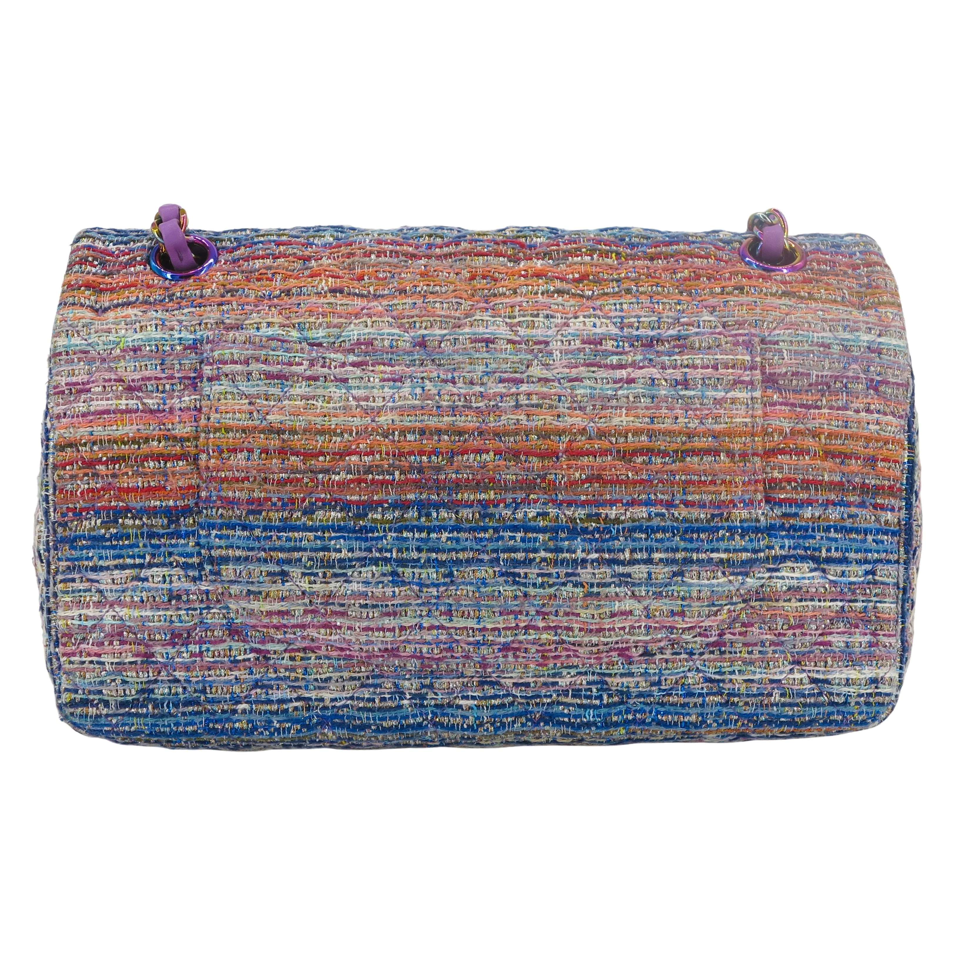 20C Purple Rainbow Tweed Medium Classic Double Flap Bag Rainbow Hardware