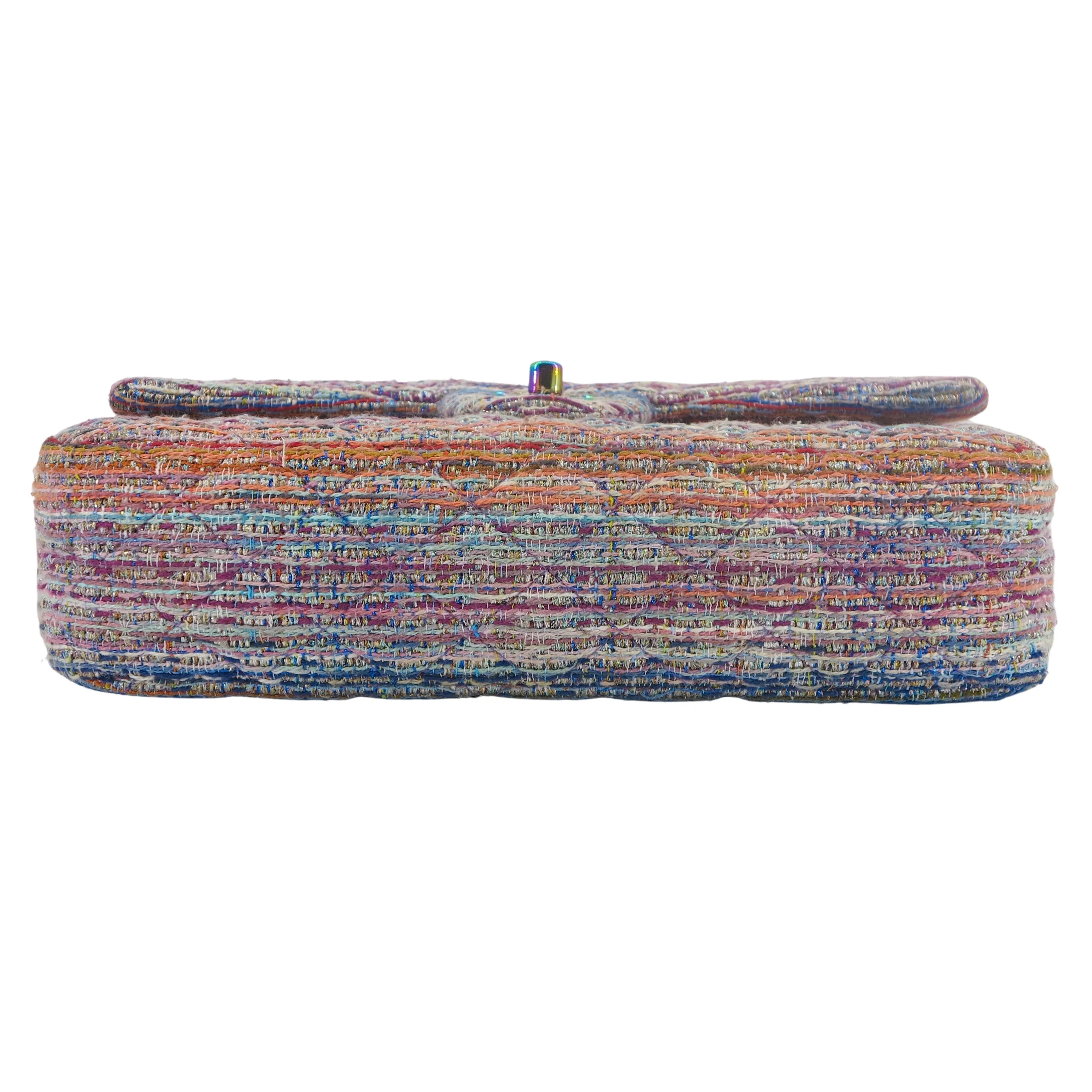 20C Purple Rainbow Tweed Medium Classic Double Flap Bag Rainbow Hardware