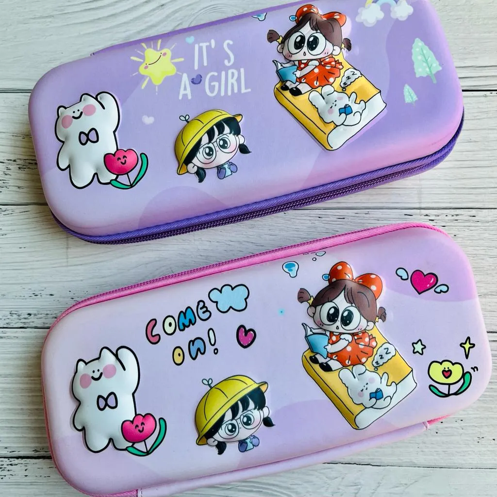 3D Girl Doll Design Hardcase Stationary Pouch for Kids
