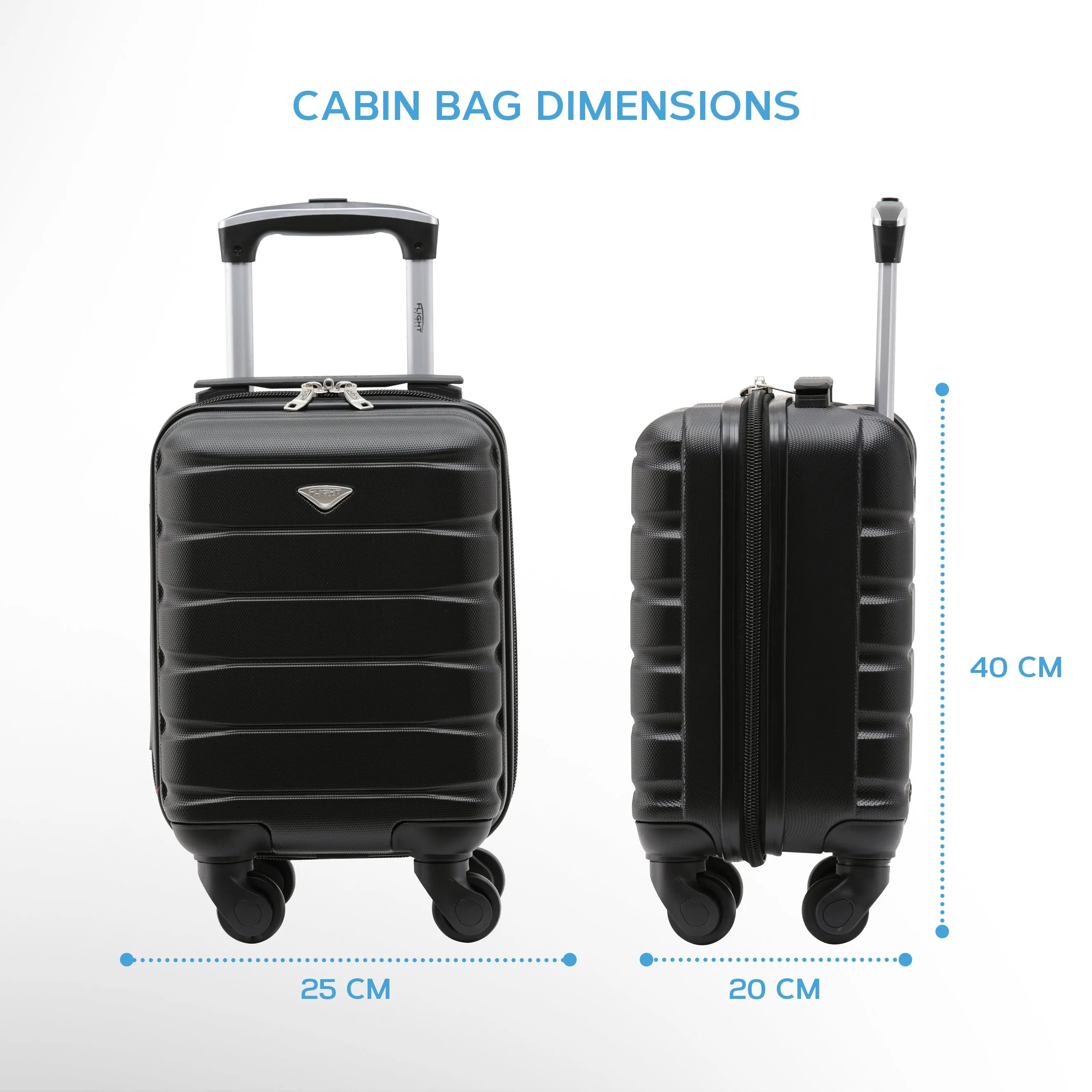 40x20x25cm Lightweight 4 Wheel ABS Hard Case Cabin Carry On Hand Luggage 100  Approved Airlines Including BA, easyJet & Maximum Size for Ryanair
