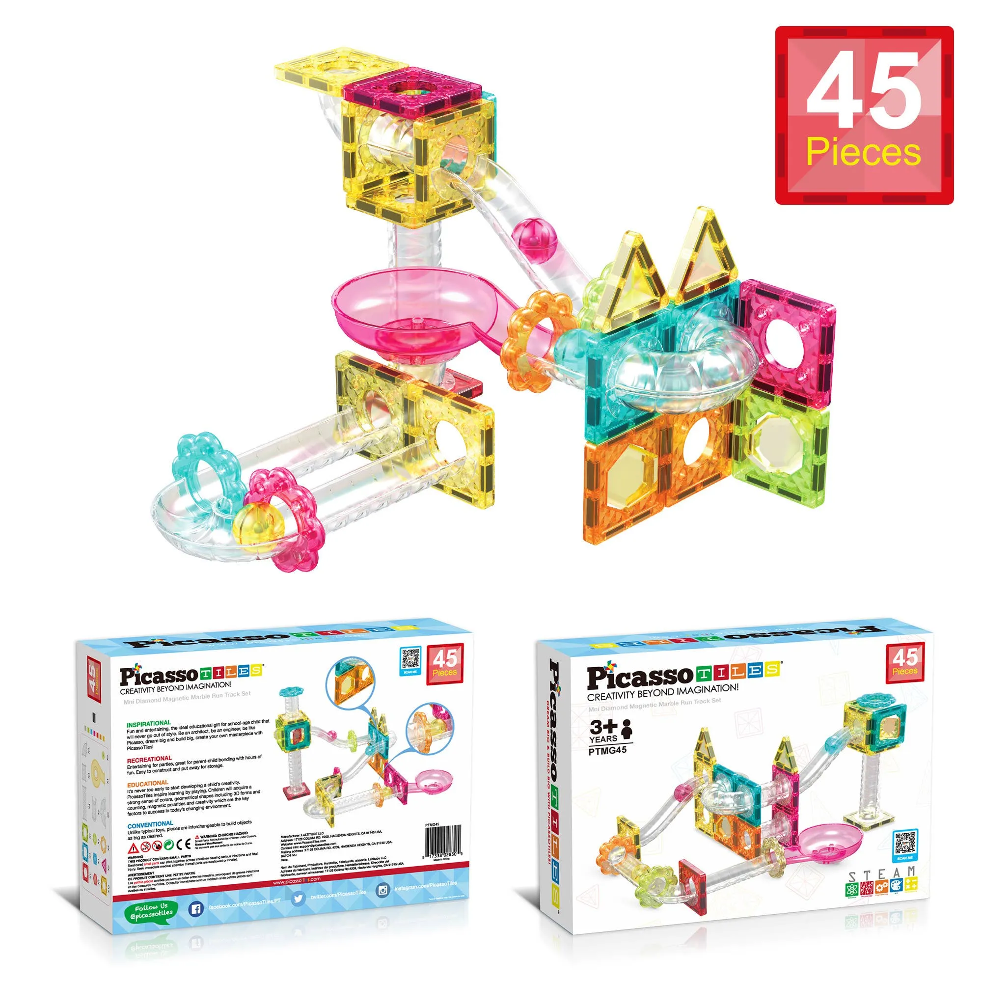 45 Piece Magnet Tiles Building Block Travel Size Toy Set