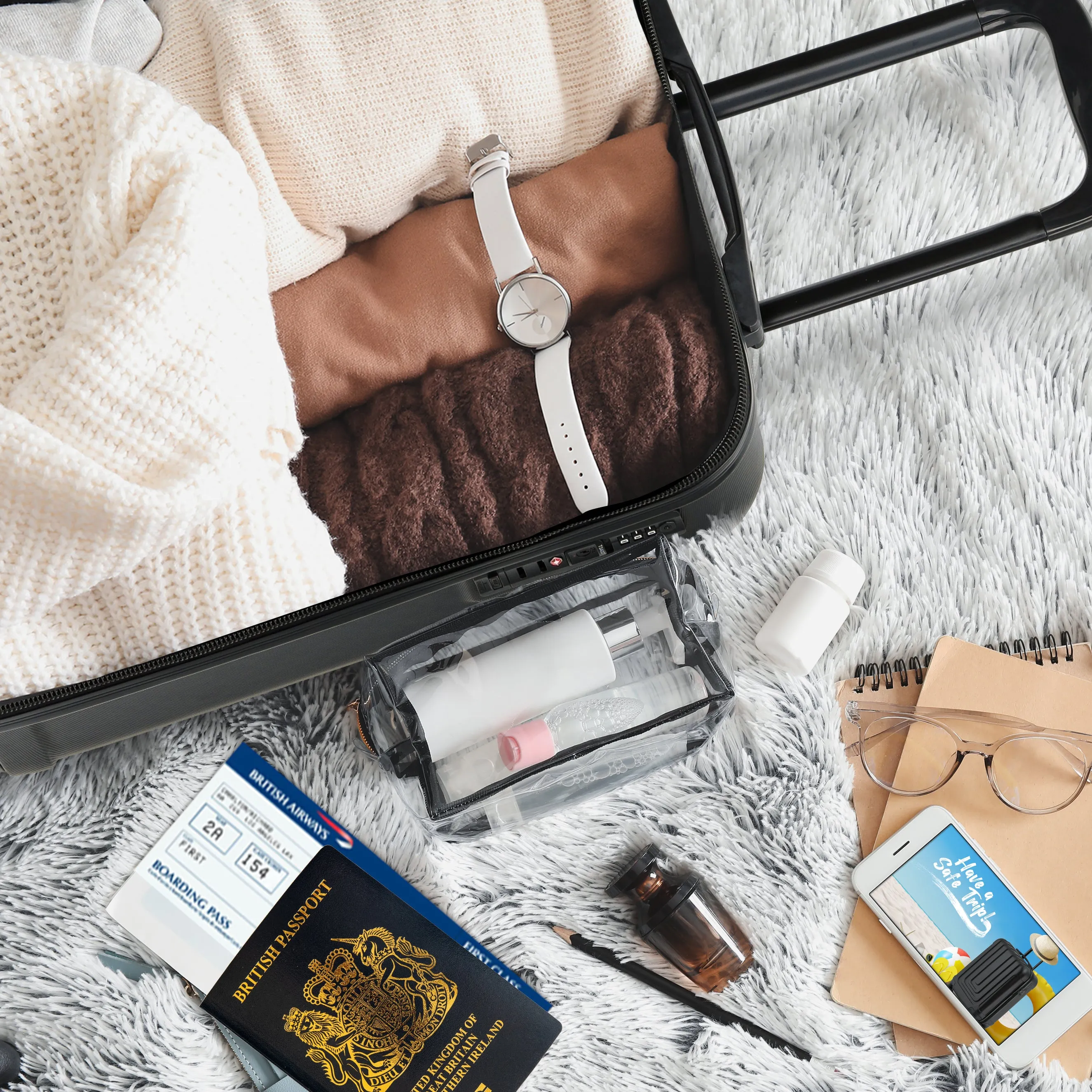 45x36x20cm Premium Hard Shell Lightweight Cabin Suitcase - 8 Spinner Wheels - Built-in TSA Lock & USB Port - Luggage Approved for Over 100 Airlines Including easyJet Underseat