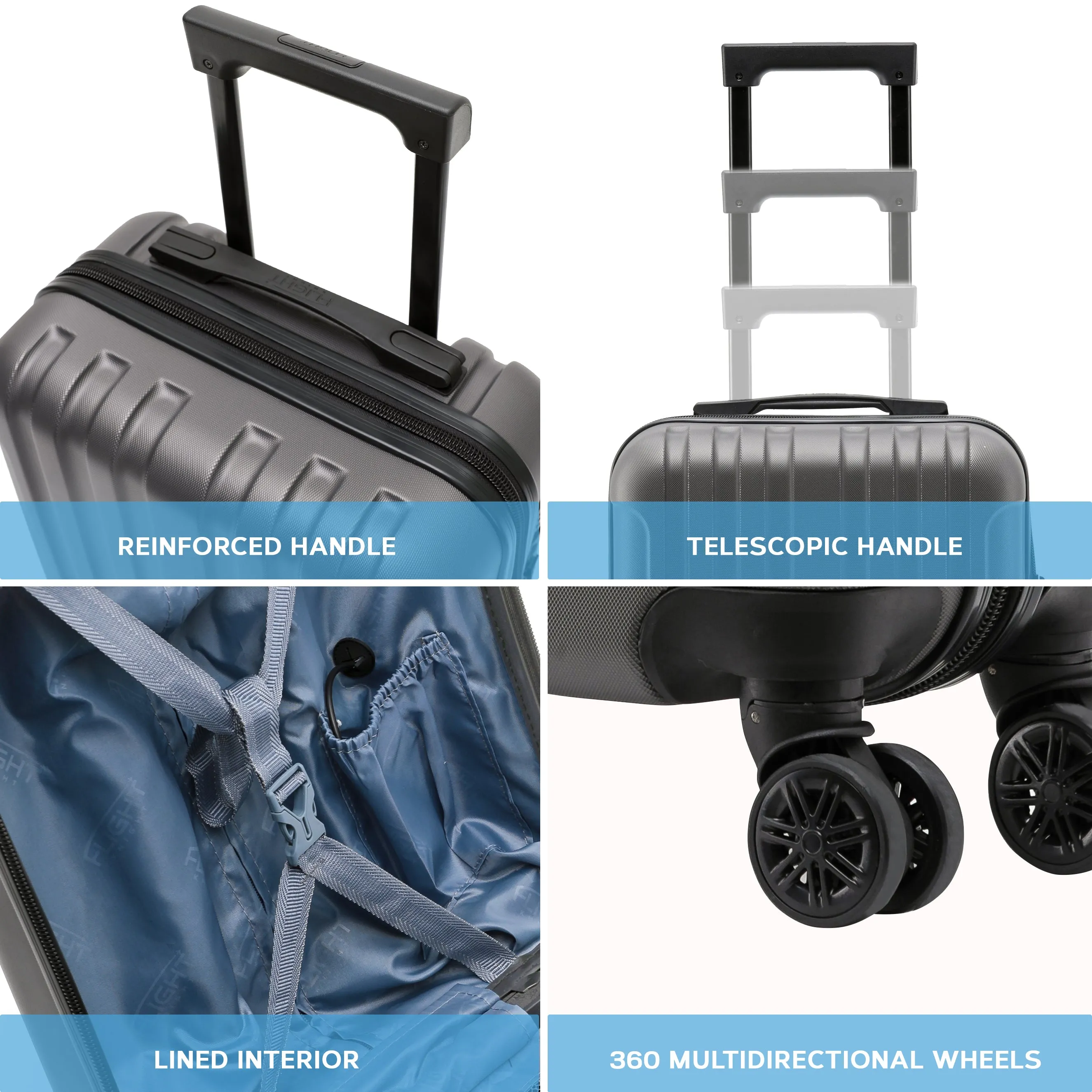 45x36x20cm Premium Hard Shell Lightweight Cabin Suitcase - 8 Spinner Wheels - Built-in TSA Lock & USB Port - Luggage Approved for Over 100 Airlines Including easyJet Underseat