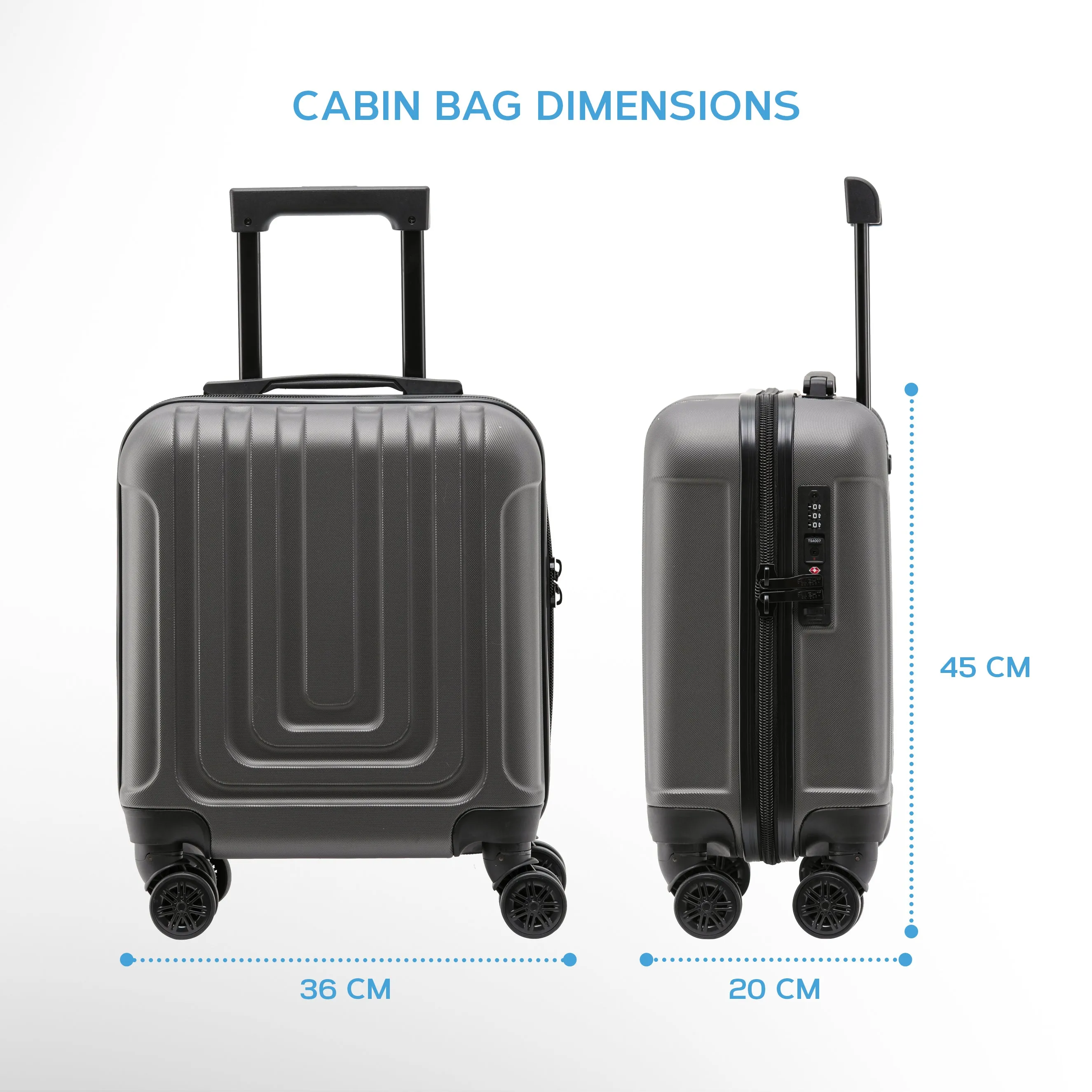 45x36x20cm Premium Hard Shell Lightweight Cabin Suitcase - 8 Spinner Wheels - Built-in TSA Lock & USB Port - Luggage Approved for Over 100 Airlines Including easyJet Underseat