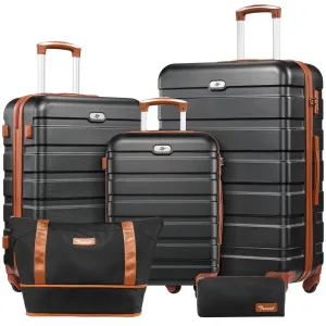 5 pcs travel luggage sets, 20 24 28 inch carry-on and checked luggage, and expandable duffle bags