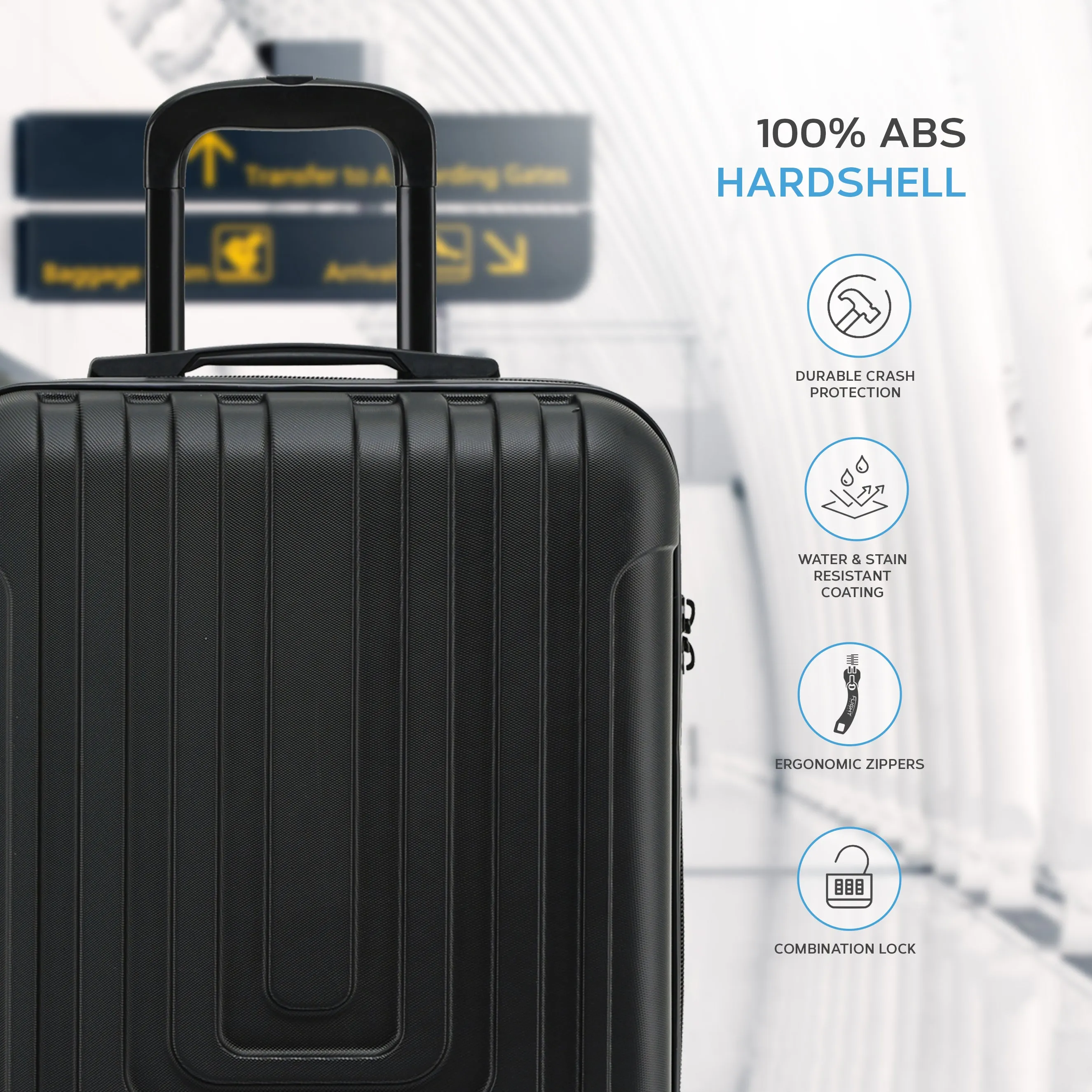 55x40x20cm Premium Hard Shell Lightweight Cabin Suitcase - 8 Spinner Wheels - Built-in TSA Lock & USB Port - Luggage Approved for Over 100 Airlines Including Ryanir (Priority)