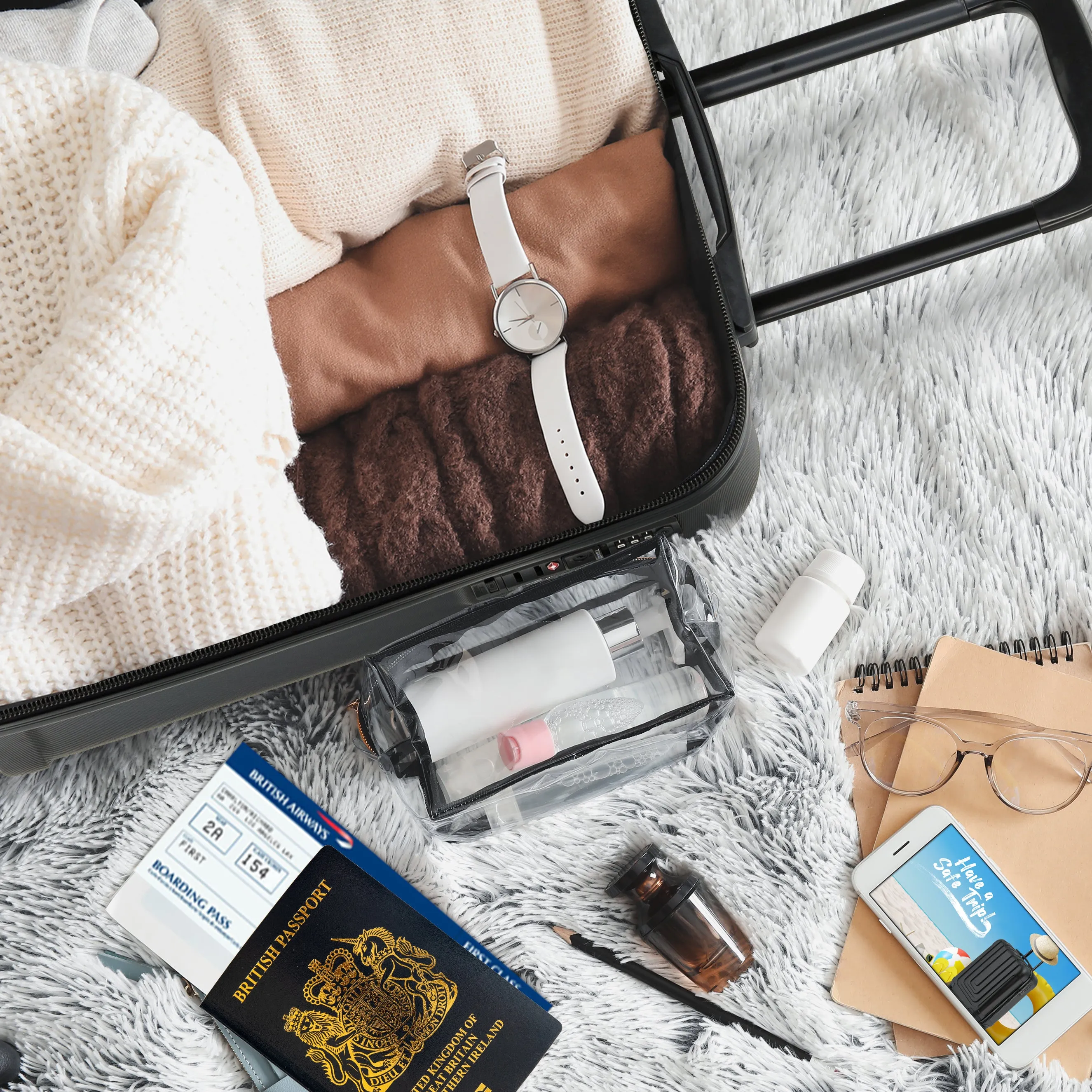 55x40x20cm Premium Hard Shell Lightweight Cabin Suitcase - 8 Spinner Wheels - Built-in TSA Lock & USB Port - Luggage Approved for Over 100 Airlines Including Ryanir (Priority)