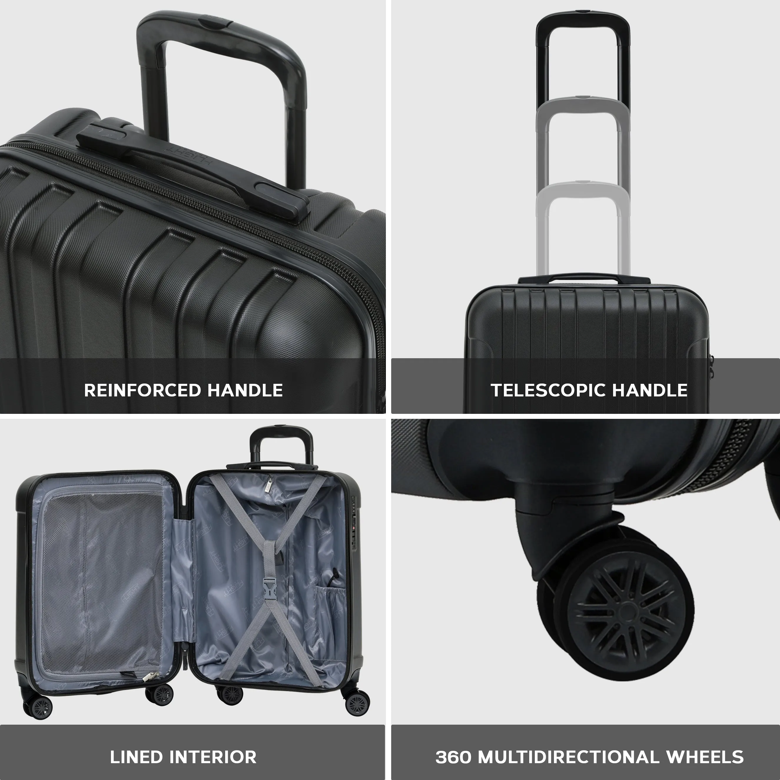 55x40x20cm Premium Hard Shell Lightweight Cabin Suitcase - 8 Spinner Wheels - Built-in TSA Lock & USB Port - Luggage Approved for Over 100 Airlines Including Ryanir (Priority)