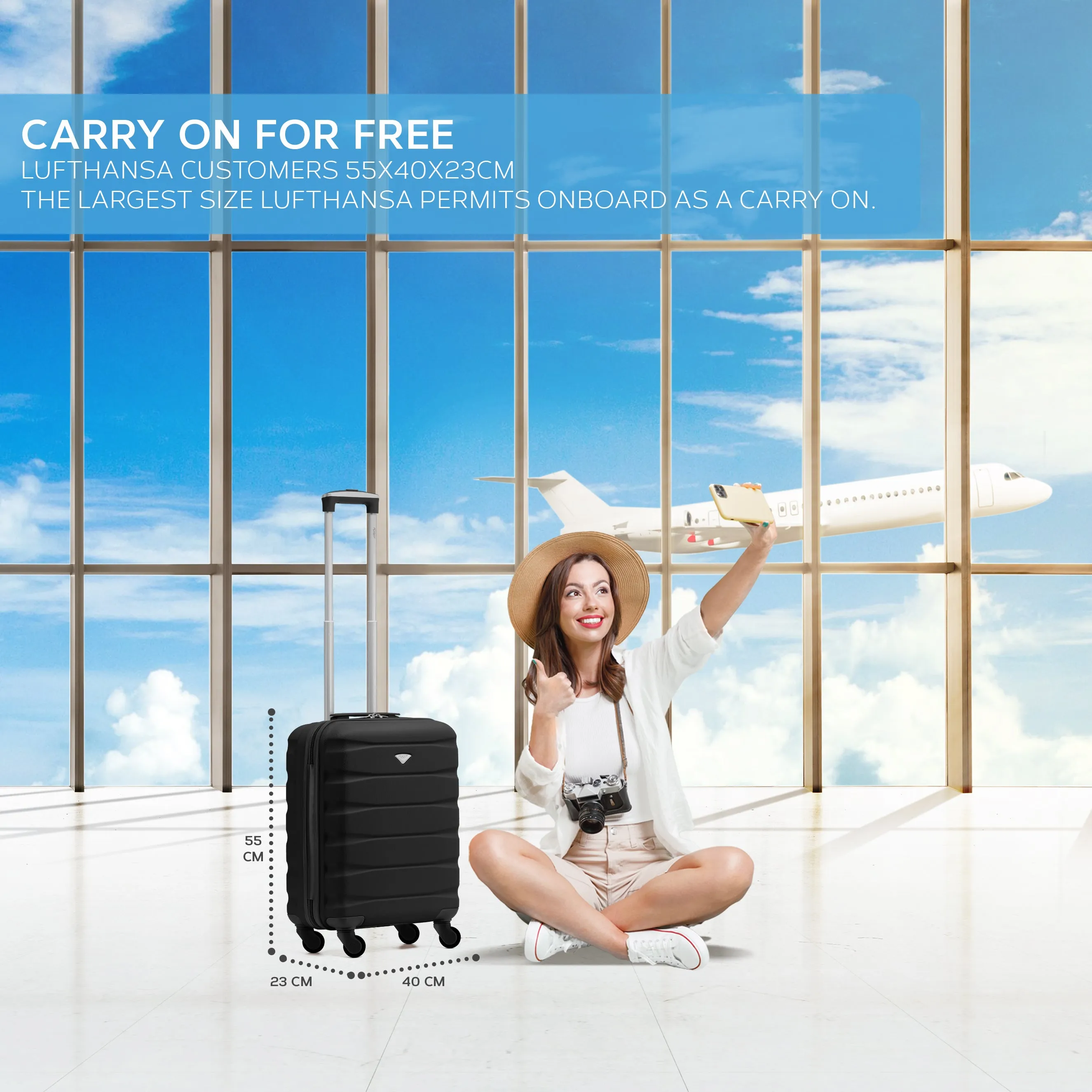 55x40x23cm Maximum Size Lufthansa Lightweight 4 Wheel ABS Hard Cabin Suitcase