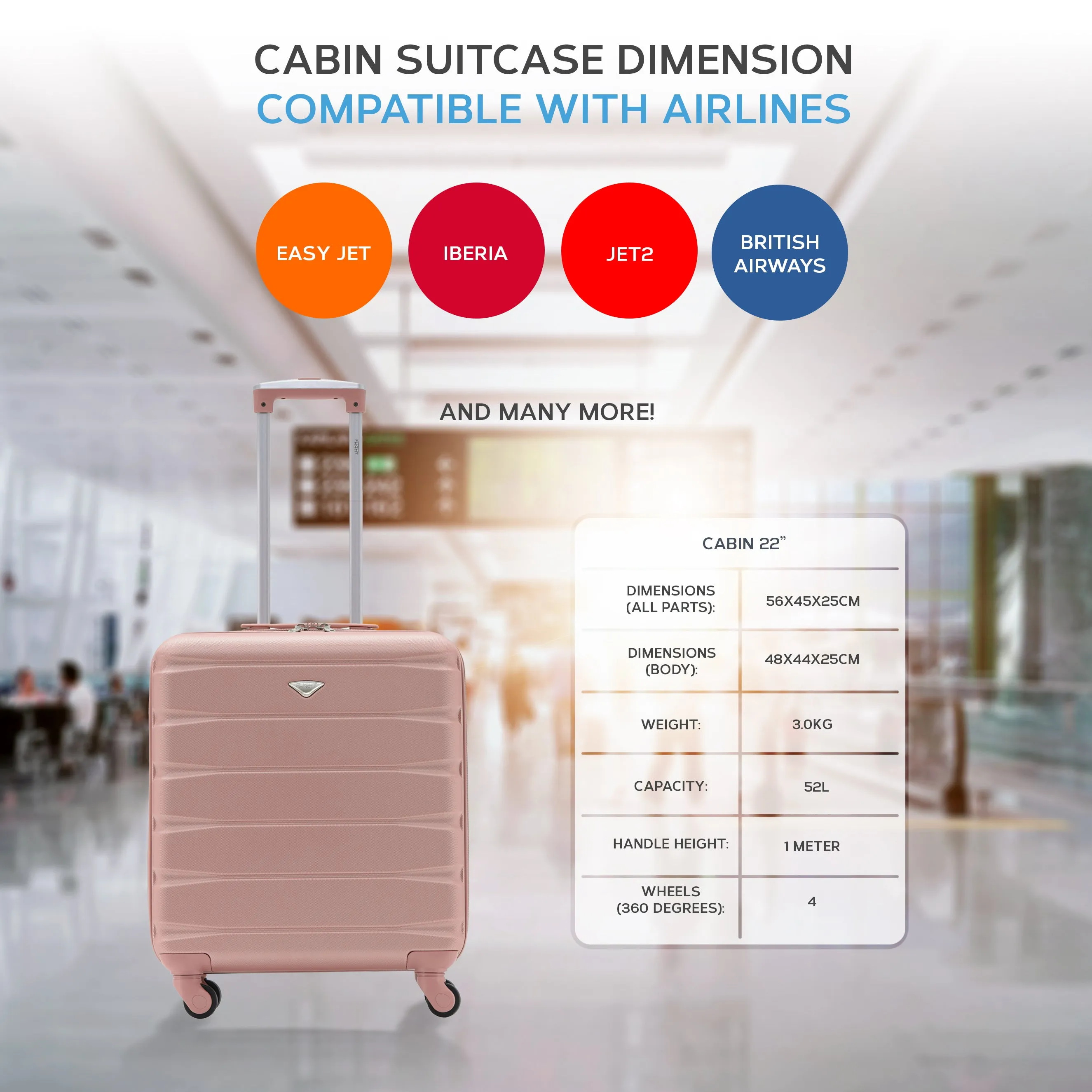 56x45x25cm Maximum Size For easyJet Large Cabin Bag Lightweight 4 Wheel ABS Case