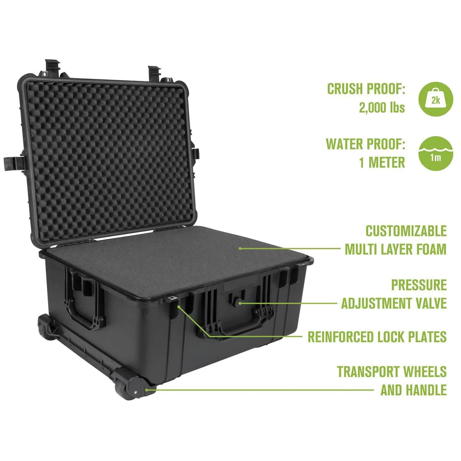 8 Pistol Hard Rolling Gun Case- TSA Approved: Crush Resistant & Waterproof
