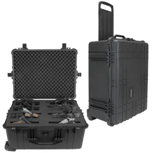 8 Pistol Hard Rolling Gun Case- TSA Approved: Crush Resistant & Waterproof