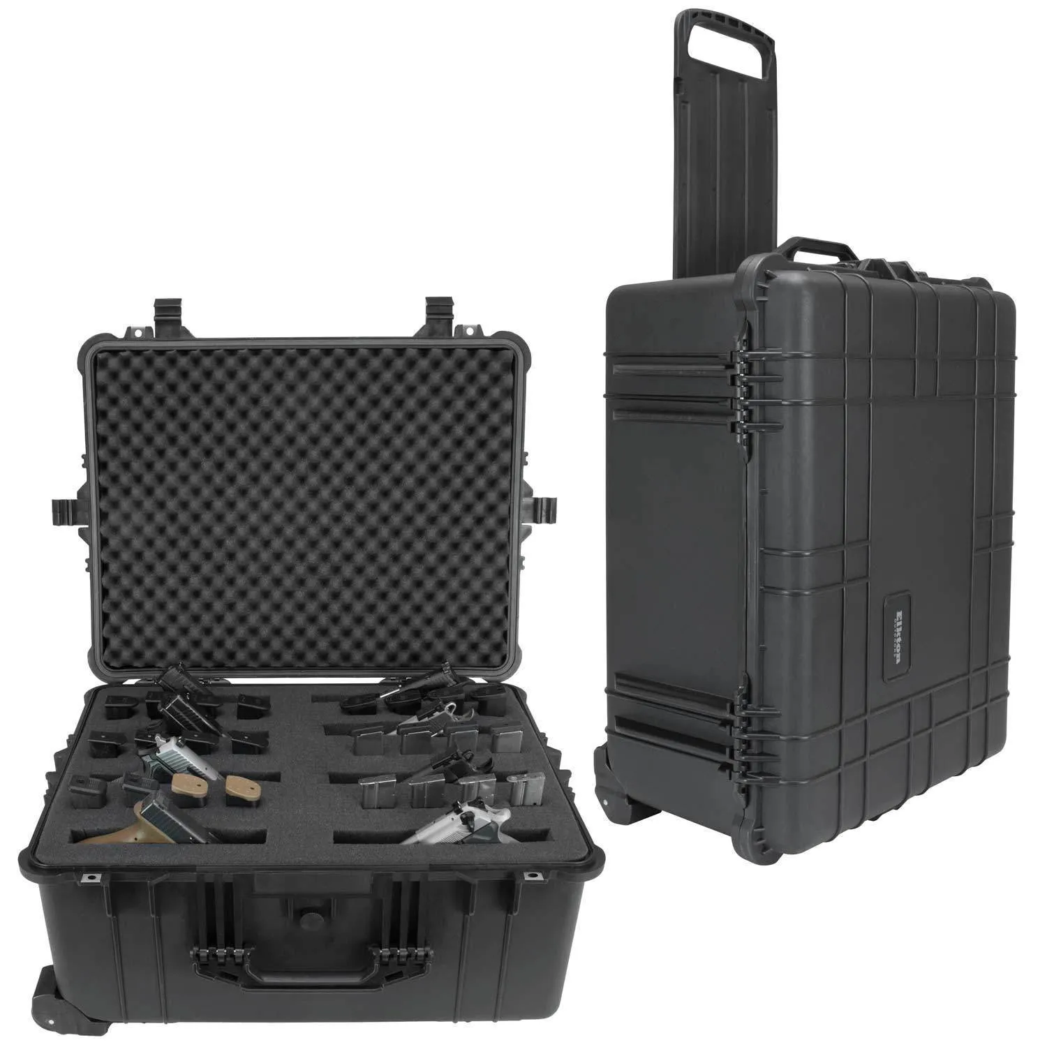 8 Pistol Hard Rolling Gun Case- TSA Approved: Crush Resistant & Waterproof