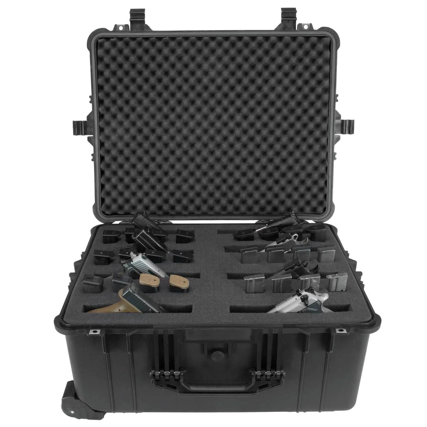 8 Pistol Hard Rolling Gun Case- TSA Approved: Crush Resistant & Waterproof