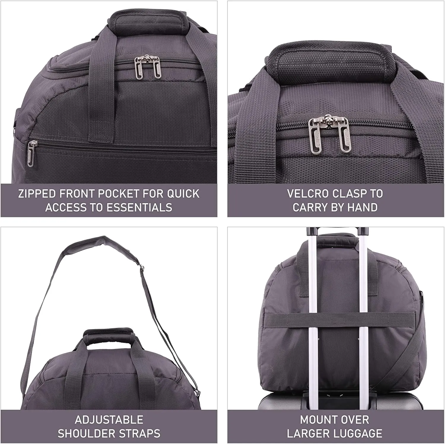 Aerolite (45x36x20cm) New and Improved 2024 Easyjet Maximum Size Holdall Cabin Luggage Under Seat Flight Bag, Black