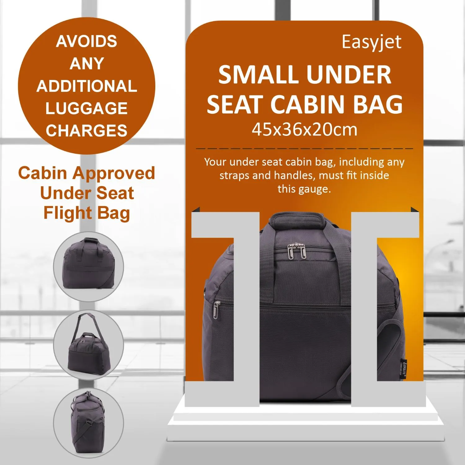 Aerolite (45x36x20cm) New and Improved 2024 Easyjet Maximum Size Holdall Cabin Luggage Under Seat Flight Bag, Black