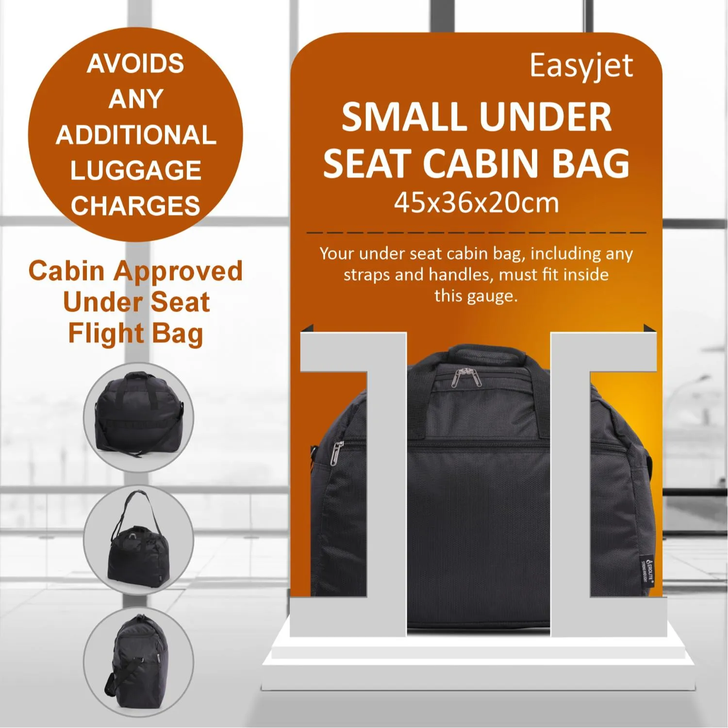 Aerolite (45x36x20cm) New and Improved 2024 Easyjet Maximum Size Holdall Cabin Luggage Under Seat Flight Bag, Black