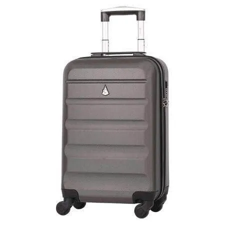 Aerolite (55x35x20cm) Lightweight 4 Wheel ABS Hard Shell Hand Cabin Luggage Suitcase 55x35x20 with Built in TSA Combination Lock - Charcoal