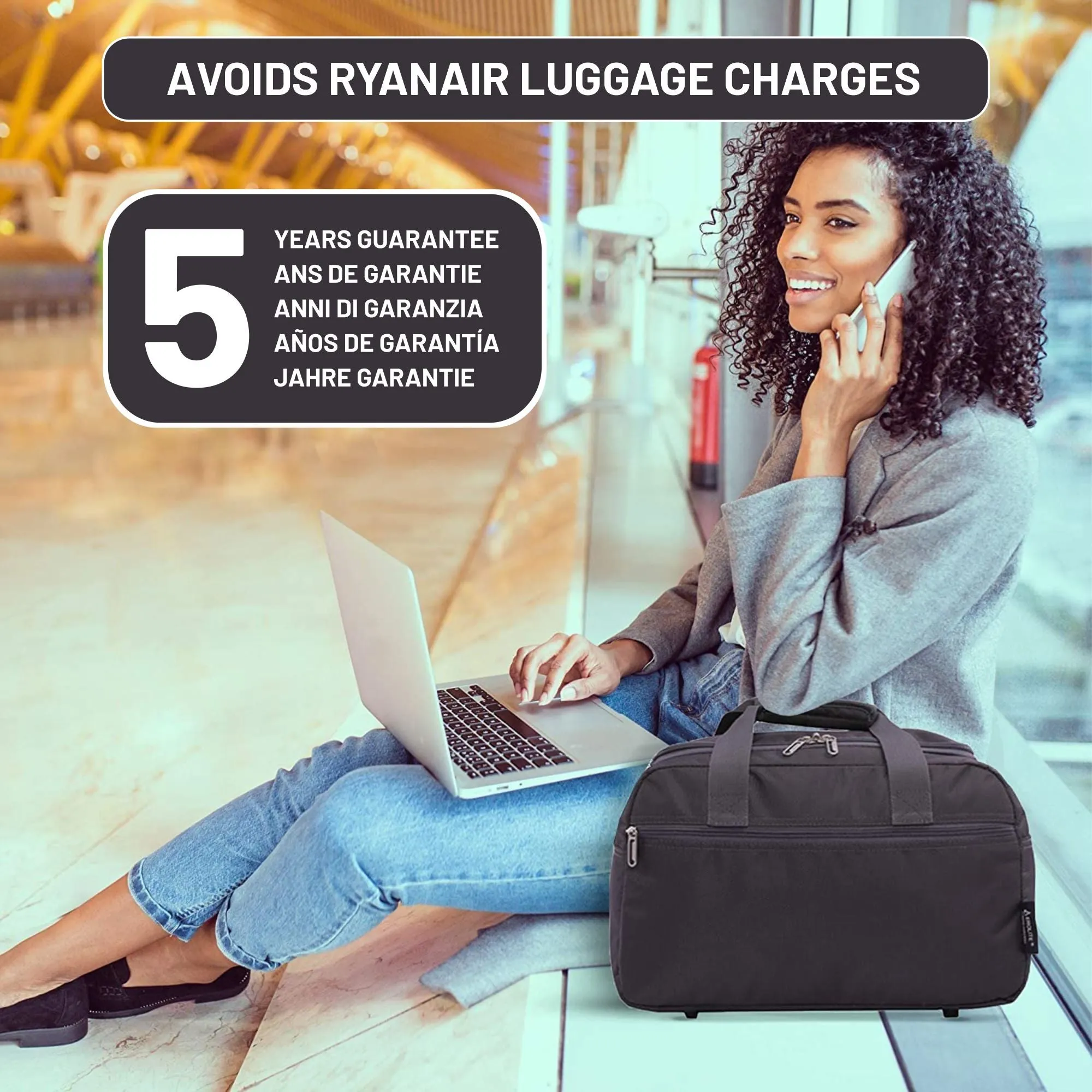 Aerolite (55x35x20cm) Lightweight ABS Hard Shell Travel Carry On Cabin Hand Luggage Suitcase   (40x20x25cm) Ryanair Maximum Sized Holdall Cabin Bag