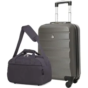 Aerolite (55x35x20cm) Lightweight ABS Hard Shell Travel Carry On Cabin Hand Luggage Suitcase   (40x20x25cm) Ryanair Maximum Sized Holdall Cabin Bag