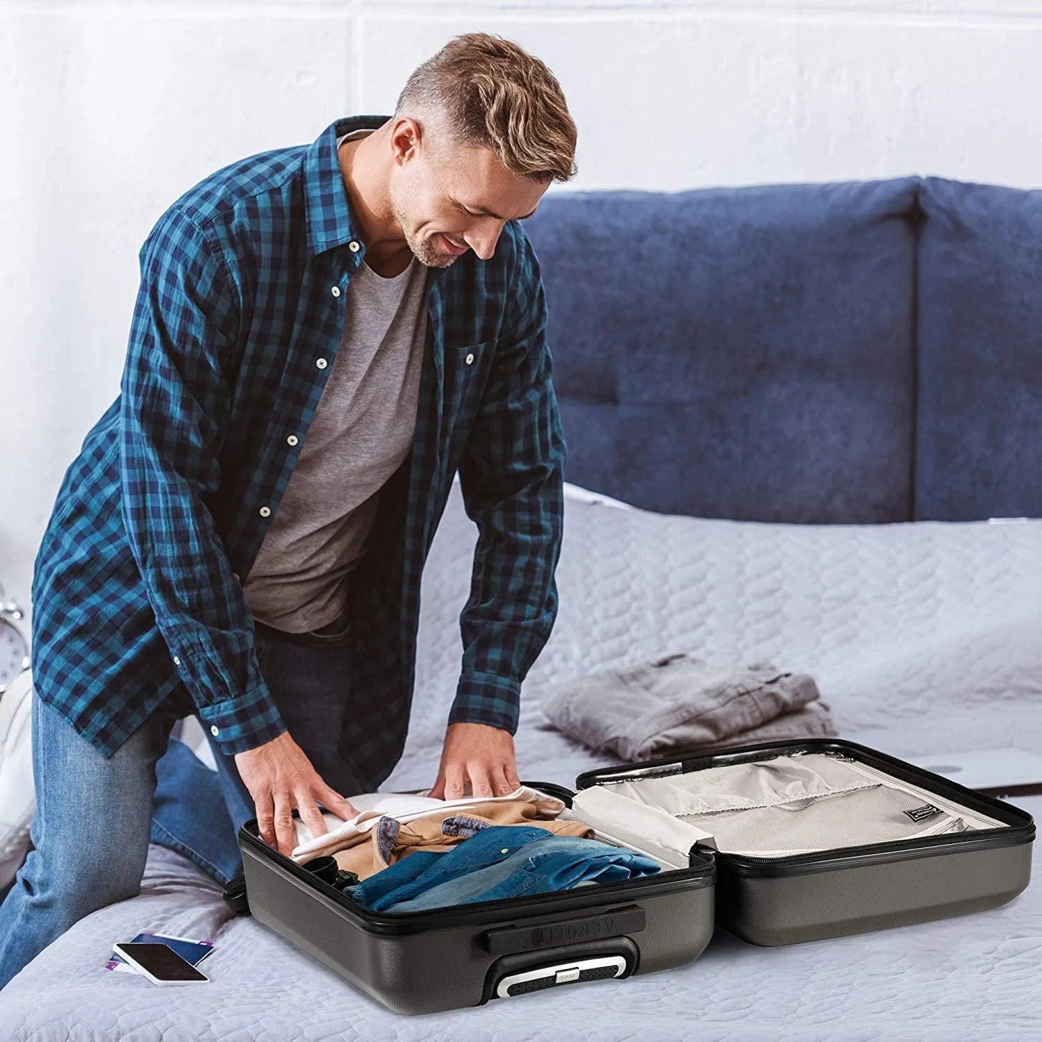 Aerolite (55x35x20cm) Lightweight ABS Hard Shell Travel Carry On Cabin Hand Luggage Suitcase   (40x20x25cm) Ryanair Maximum Sized Holdall Cabin Bag