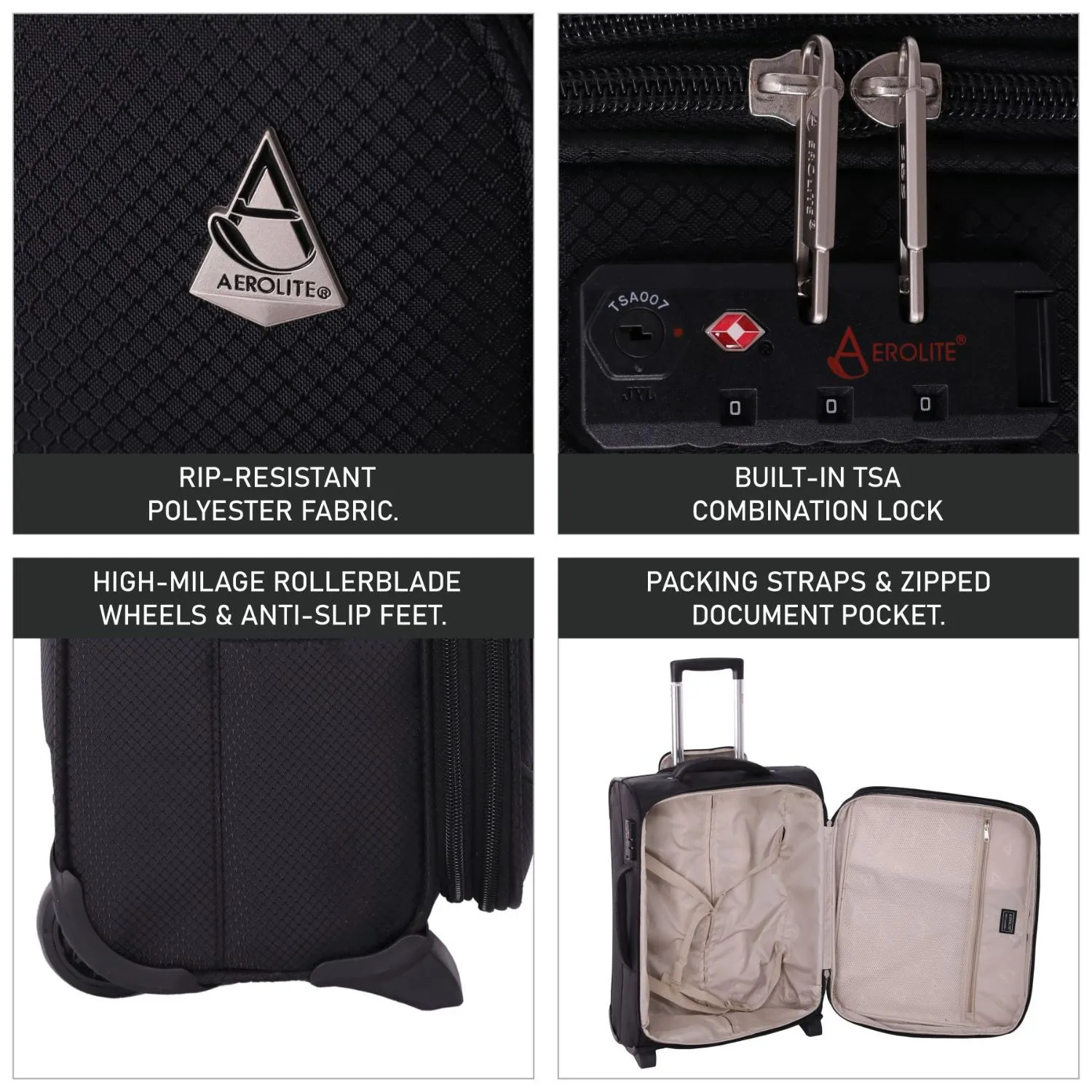 Aerolite (55x40x20cm) Lightweight Cabin Hand Luggage 2 Wheels, Maximum Possible Allowance For Ryanair