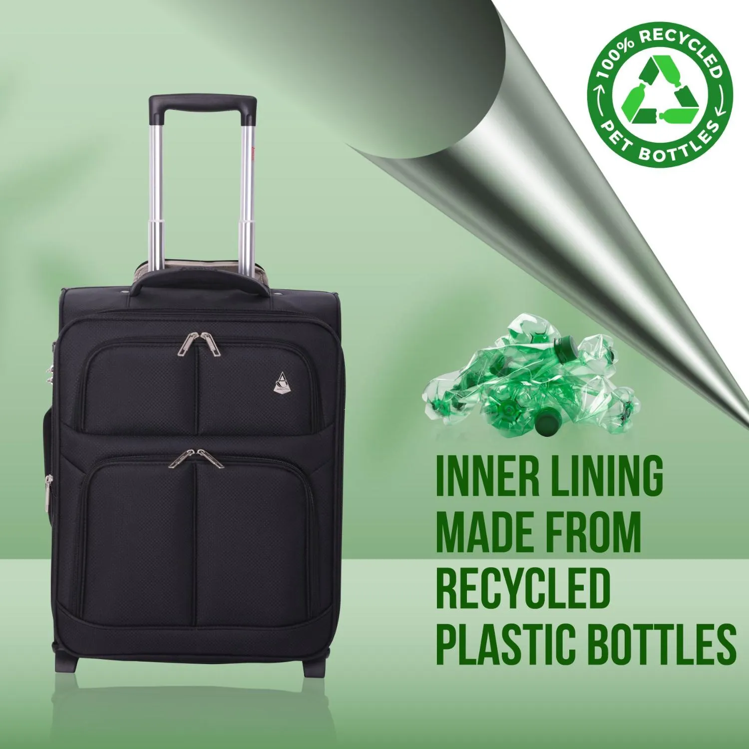 Aerolite (55x40x20cm) Lightweight Cabin Hand Luggage 2 Wheels, Maximum Possible Allowance For Ryanair