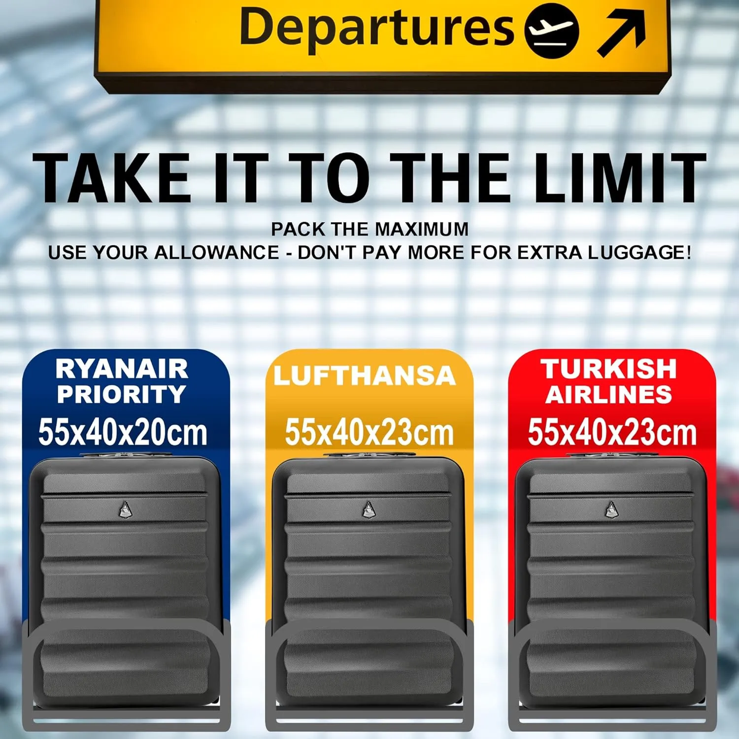Aerolite (55x40x20cm) Ryanair Maximum Allowance 40L Lightweight Hard Shell Cabin Hand Luggage, Also Approved for easyJet, British Airways, Jet2 and More