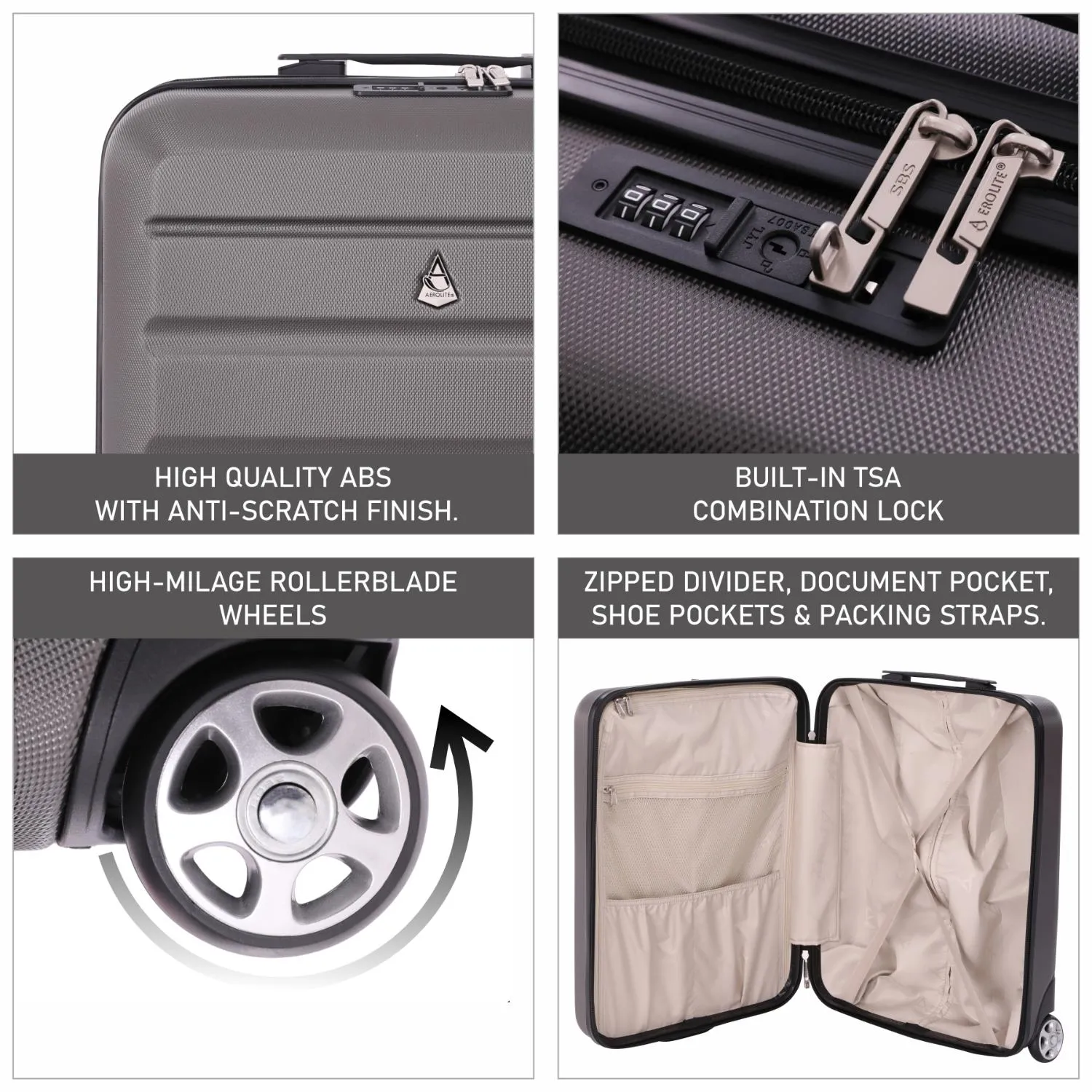 Aerolite (55x40x20cm) Ryanair Maximum Allowance 40L Lightweight Hard Shell Cabin Hand Luggage, Also Approved for easyJet, British Airways, Jet2 and More