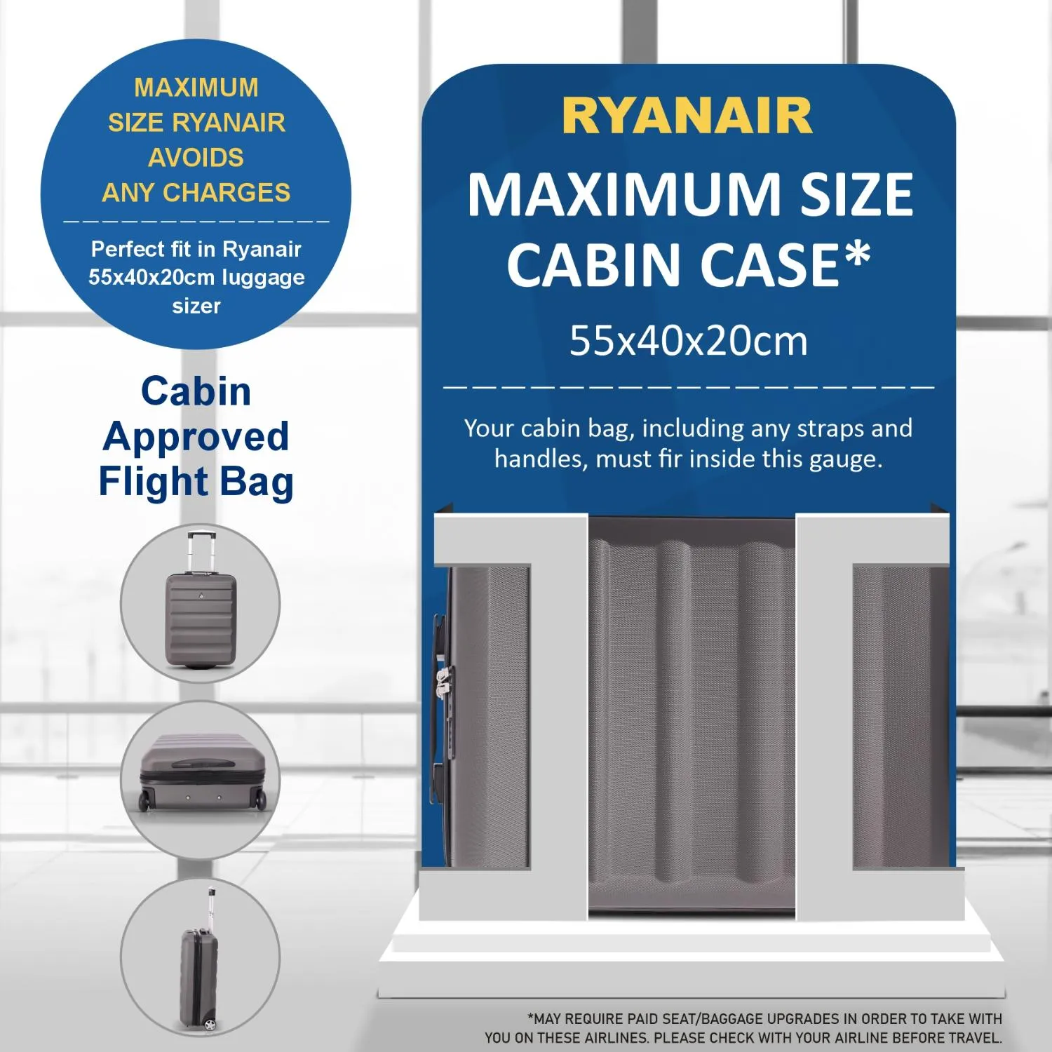 Aerolite (55x40x20cm) Ryanair Maximum Allowance 40L Lightweight Hard Shell Cabin Hand Luggage, Also Approved for easyJet, British Airways, Jet2 and More