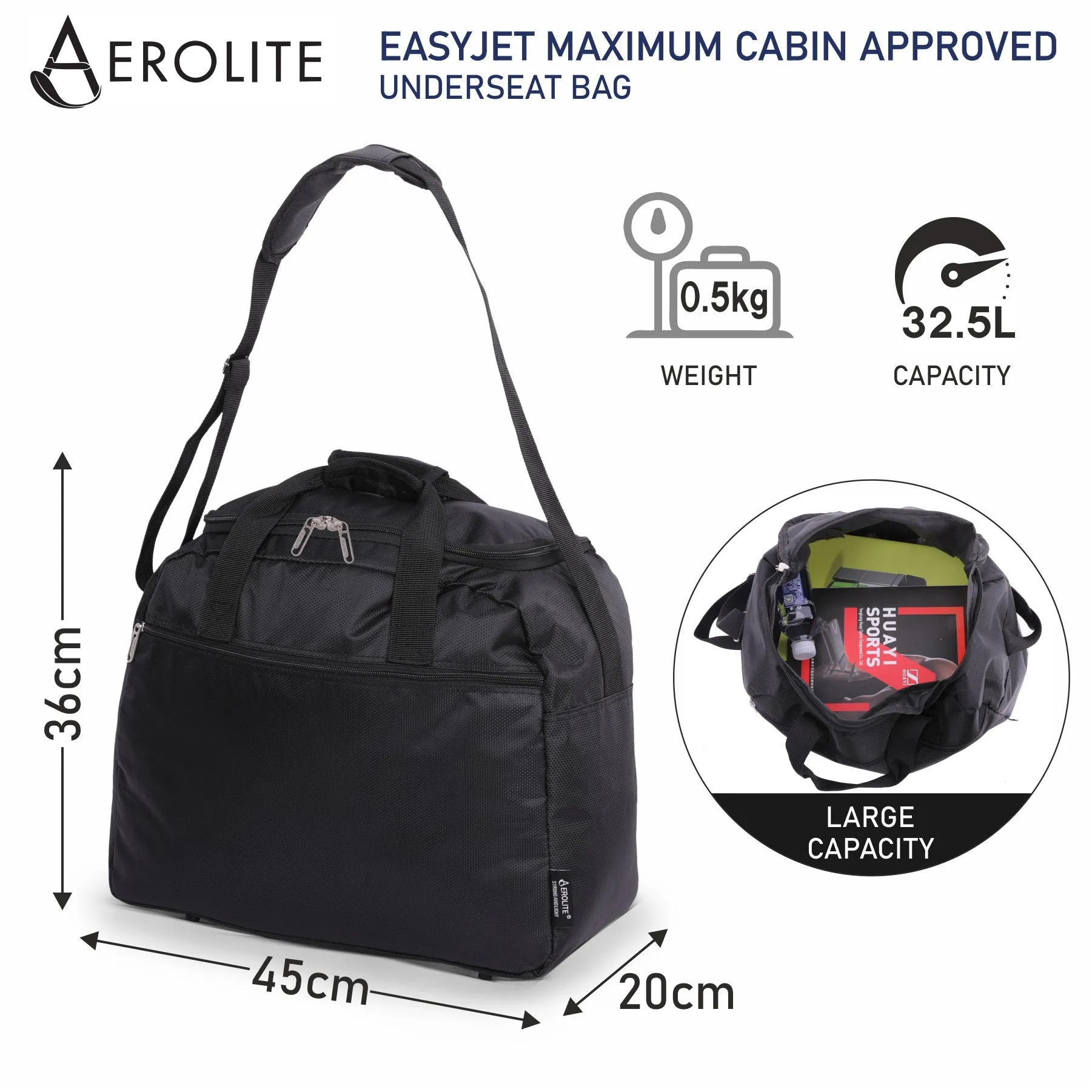 Aerolite (56x45x25cm) Easyjet Maximum Lightweight Hard Shell Cabin Hand Luggage, Maximum Possible Allowance for EasyJet & British Airways