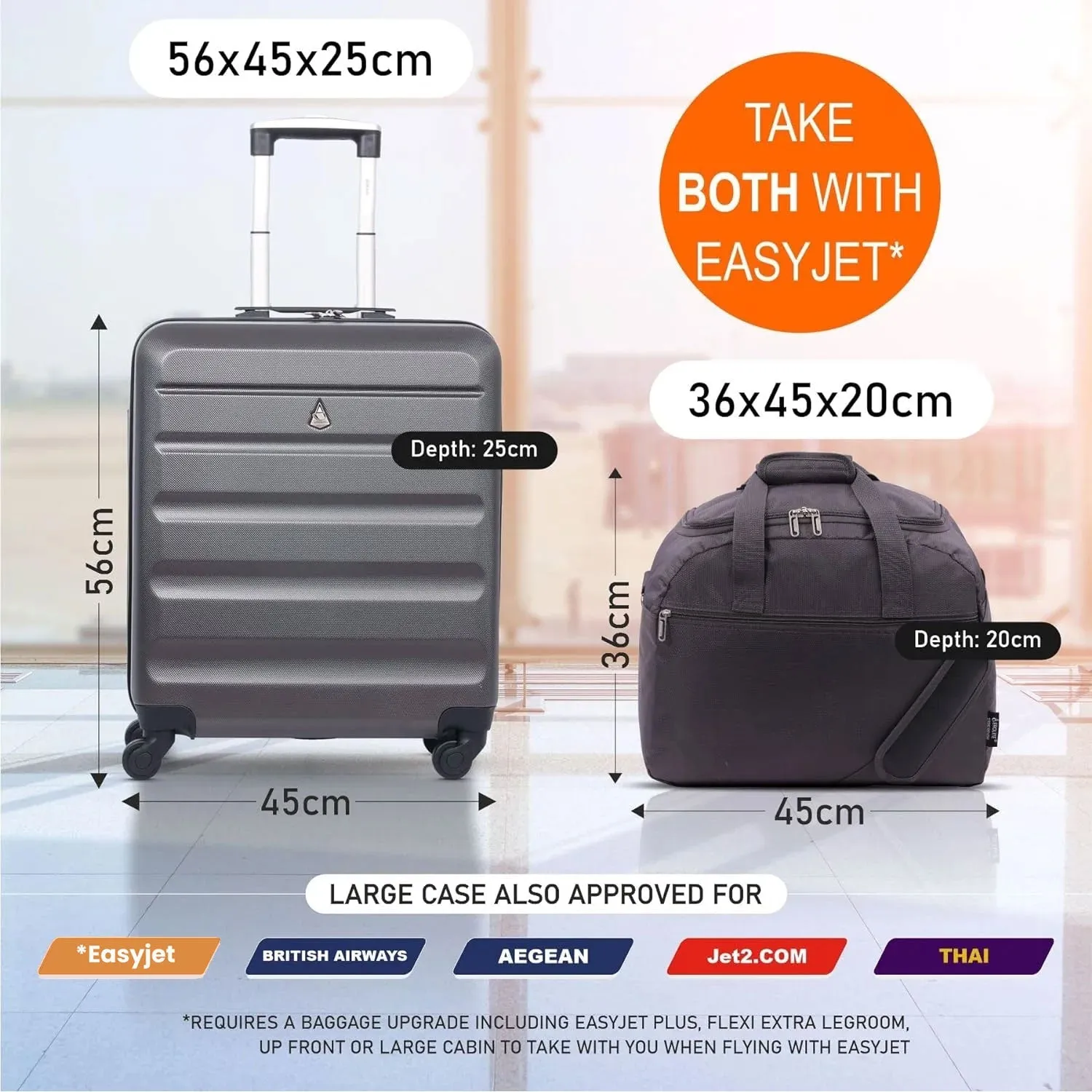 Aerolite (56x45x25cm) Easyjet Maximum Lightweight Hard Shell Cabin Hand Luggage, Maximum Possible Allowance for EasyJet & British Airways