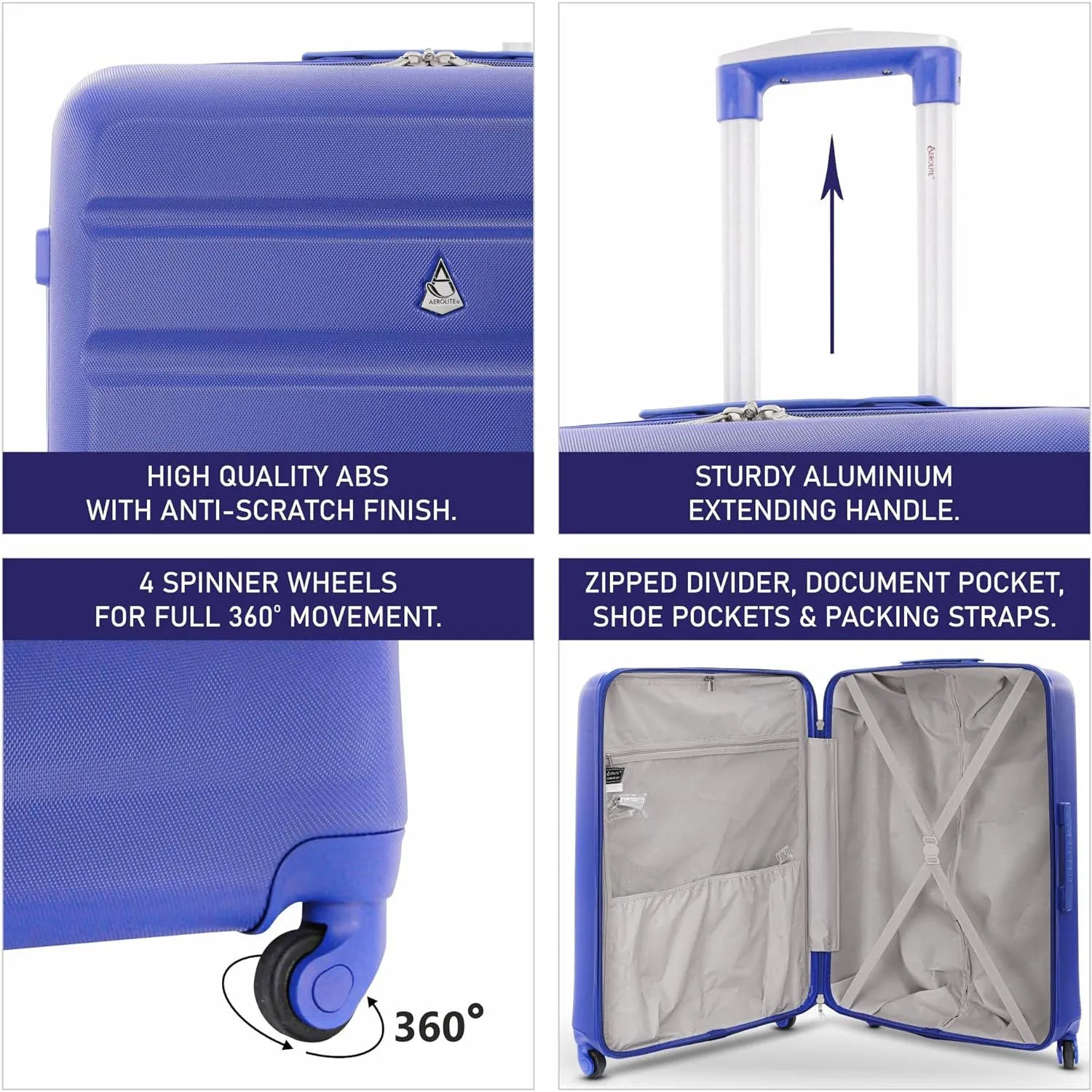 Aerolite Medium 25" Lightweight Hard Shell Luggage Suitcase with 4 Spinner Wheels for 360 Degree Manoeuvrability, 69x50x27cm