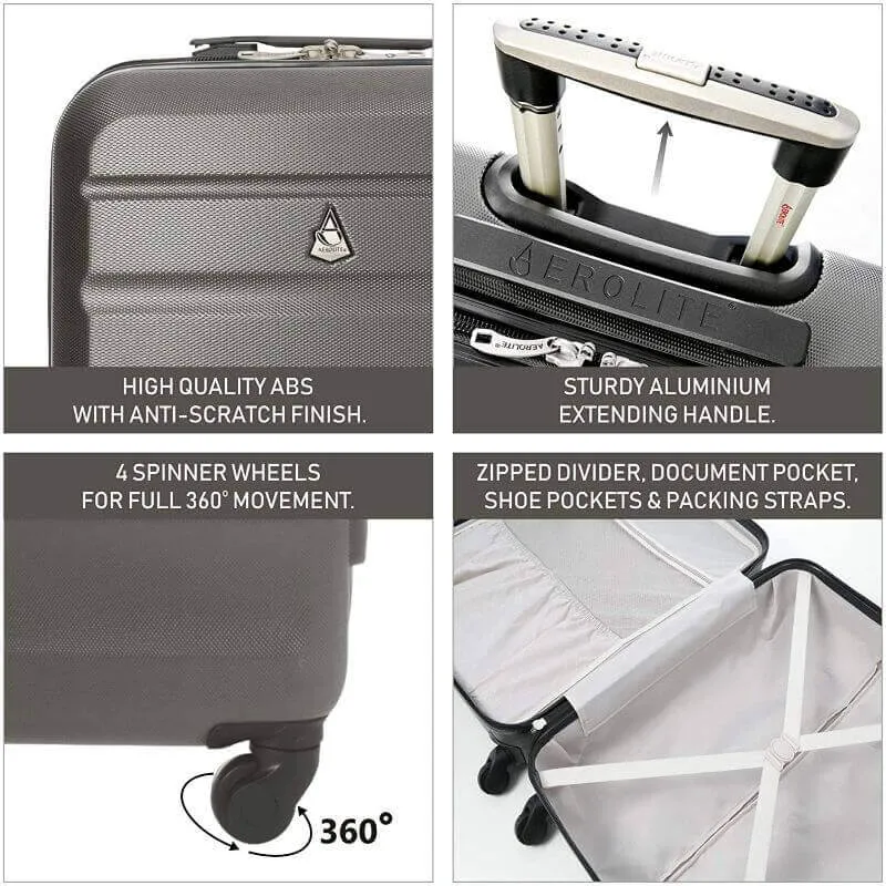 Aerolite Medium 25" Lightweight Hard Shell Luggage Suitcase with 4 Spinner Wheels for 360 Degree Manoeuvrability, 69x50x27cm