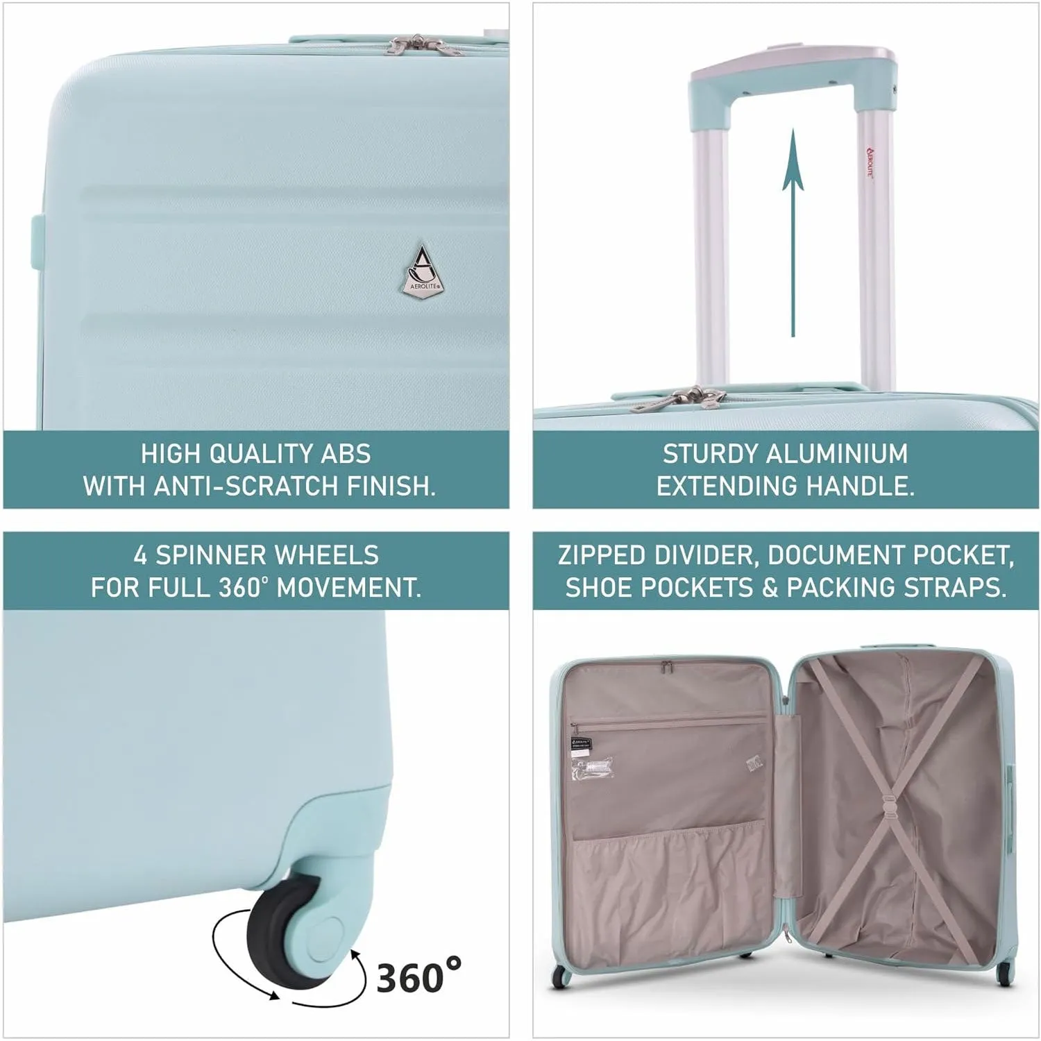 Aerolite Medium 25" Lightweight Hard Shell Luggage Suitcase with 4 Spinner Wheels for 360 Degree Manoeuvrability, 69x50x27cm