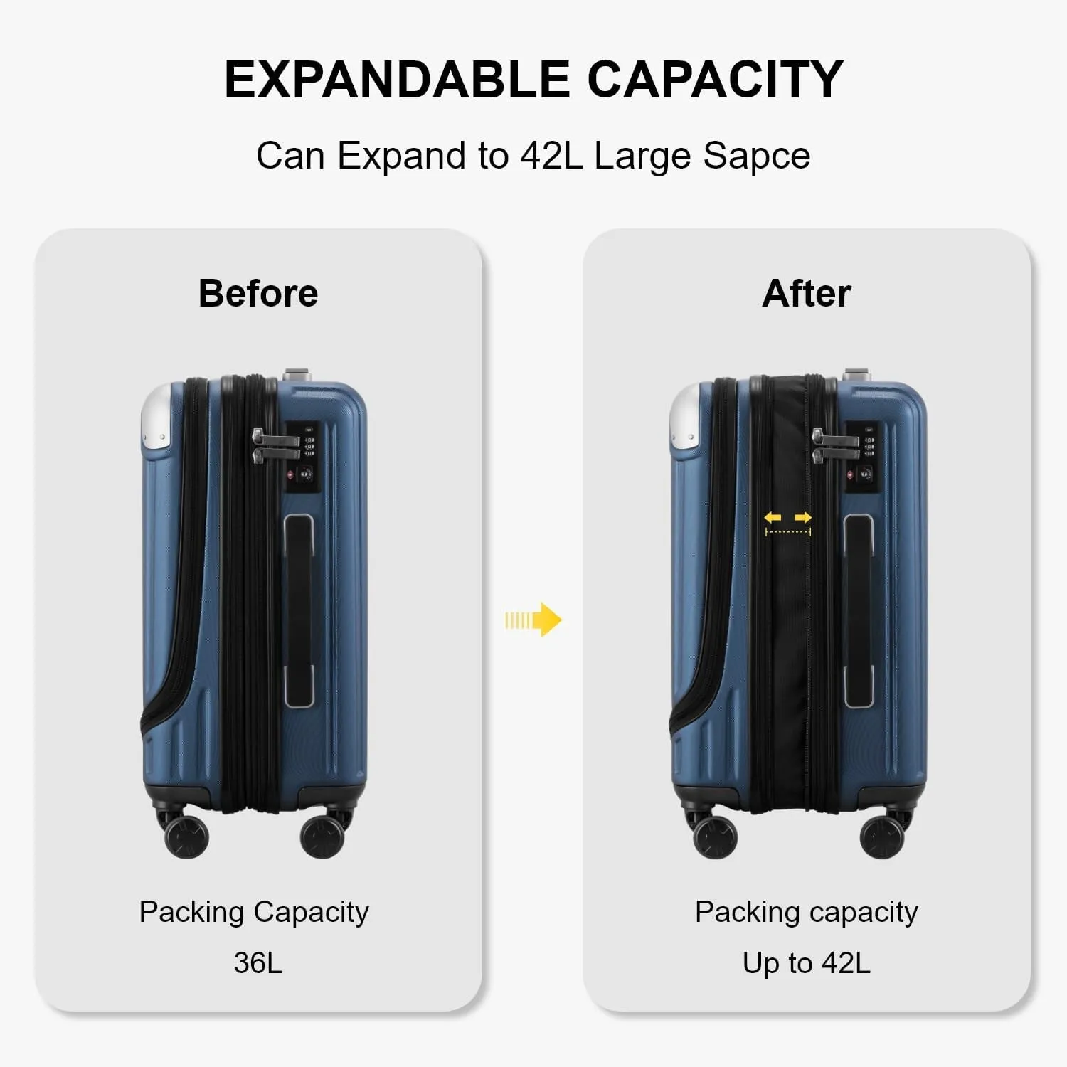 Airline Approved Expandable Hard Shell Carry On Luggage 20 Inch